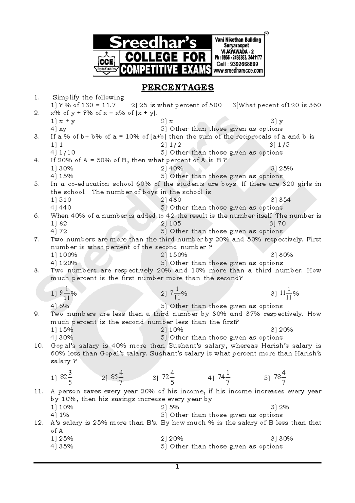 Arithmetic Percentages CCE - Key Concepts and Practice Problems - Studocu