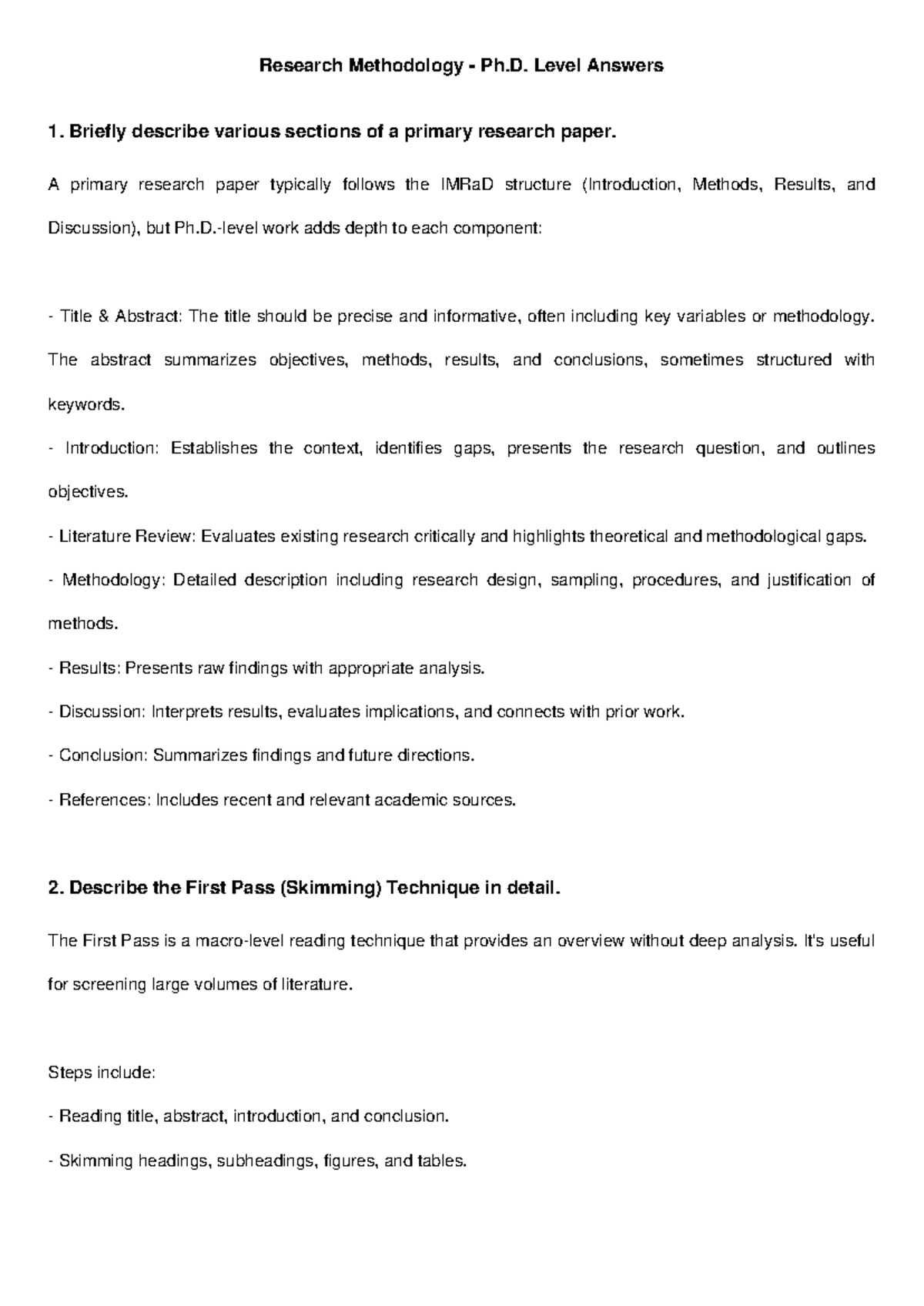Ph.D. Level Research Methodology: Key Concepts & Techniques - Studocu