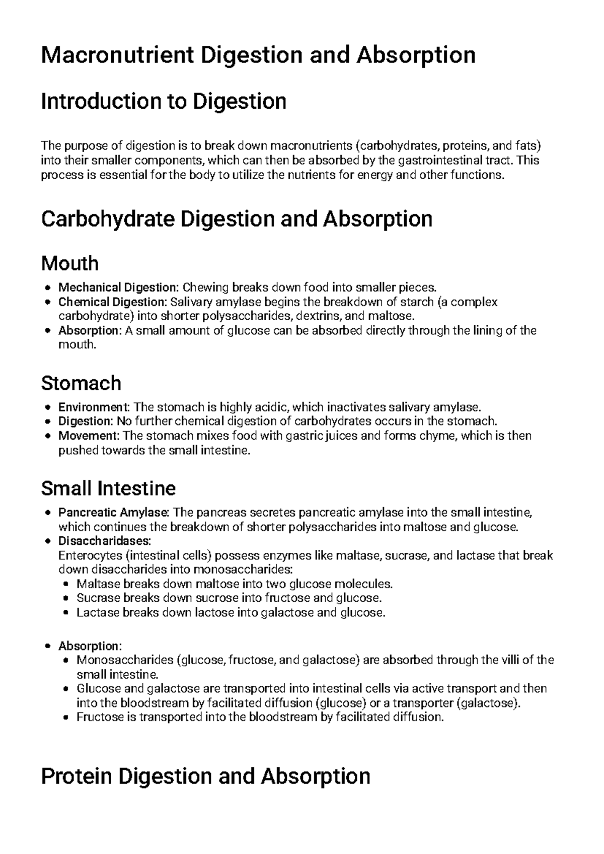 Macronutrient Digestion & Absorption Study Guide (BIO 101) - Studocu