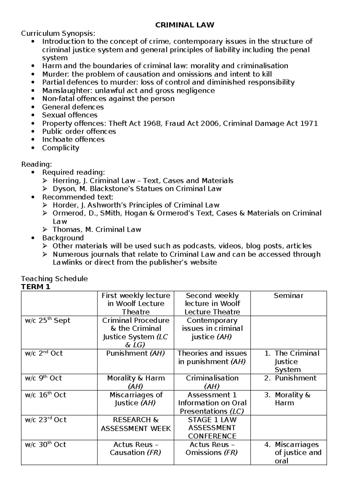 CRIMINAL LAW Module Guide - Stage 1 Law Overview & Key Topics - Studocu