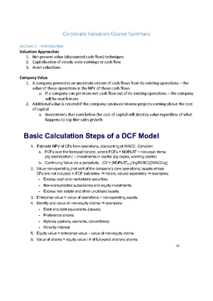 Corporate Valuation Summary Notes (FIN 301) - DCF Framework & Key ...