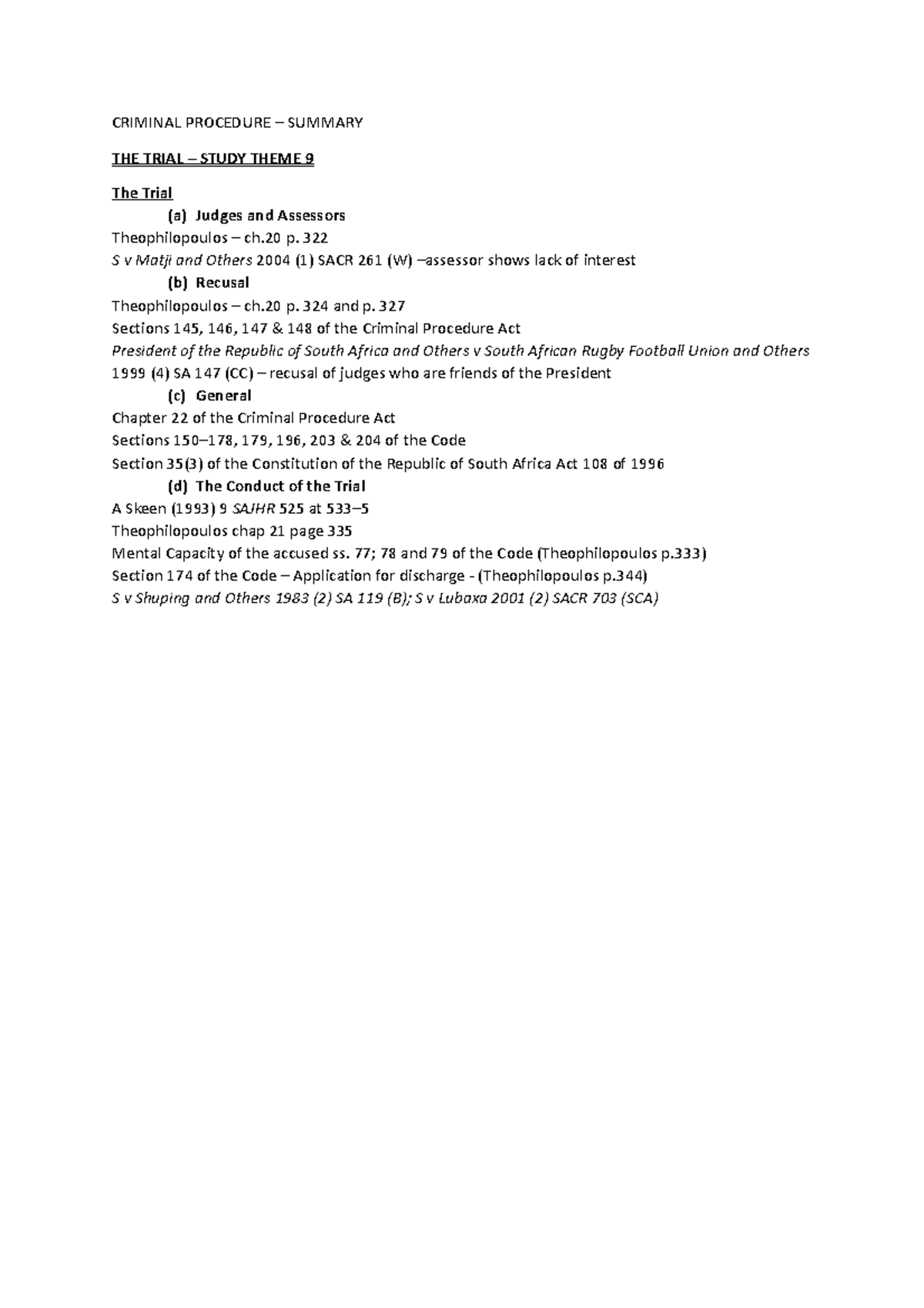 CRIMINAL PROCEDURE – THE TRIAL STUDY THEME 9 SUMMARY - Studocu