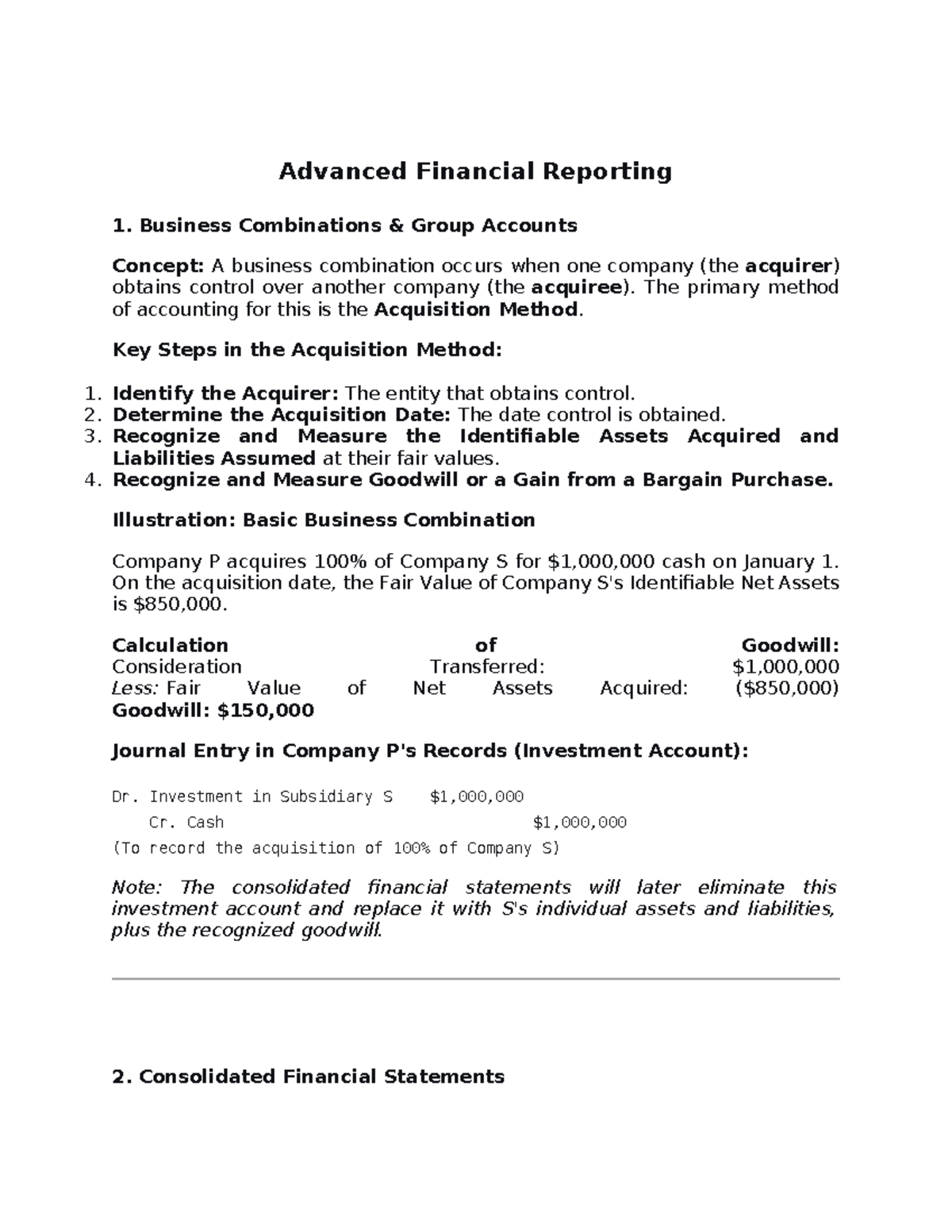 Advanced Financial Reporting 1: Business Combinations & Consolidation ...
