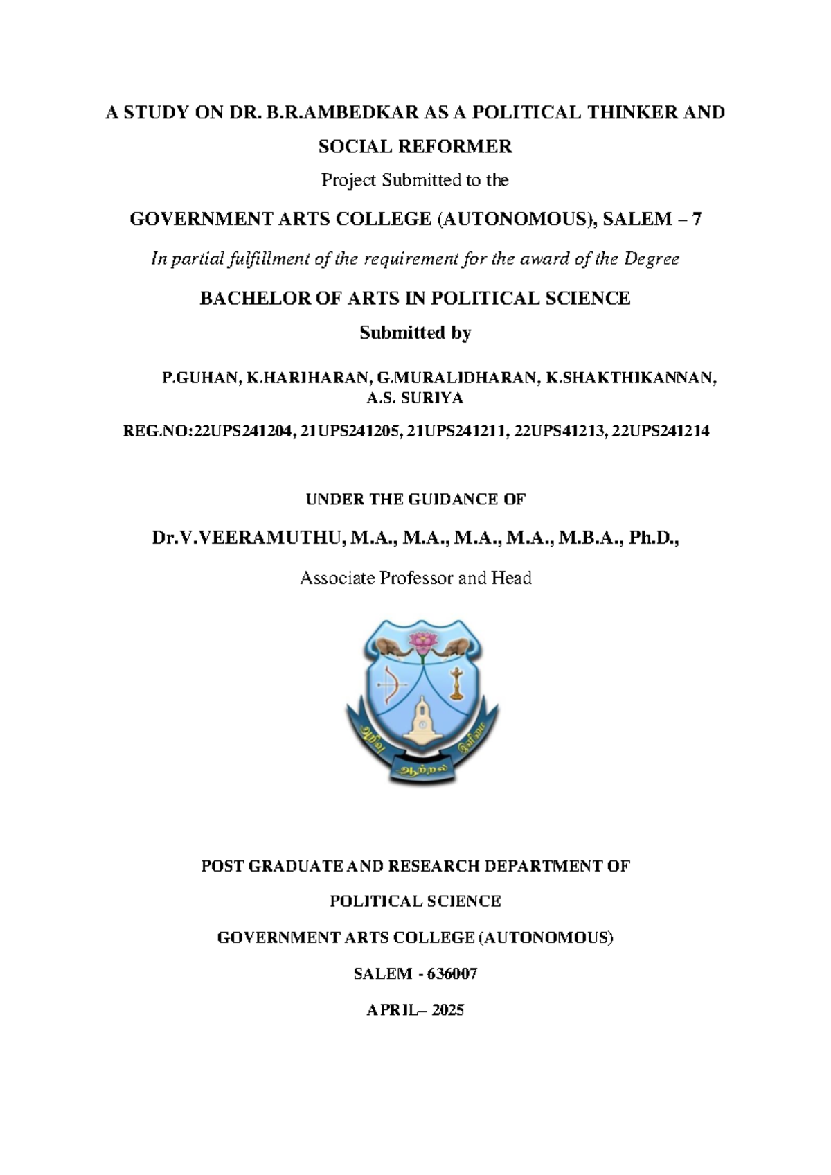 A STUDY ON DR. B.R. AMBEDKAR: POLITICAL THOUGHT & SOCIAL REFORM (BA POL ...