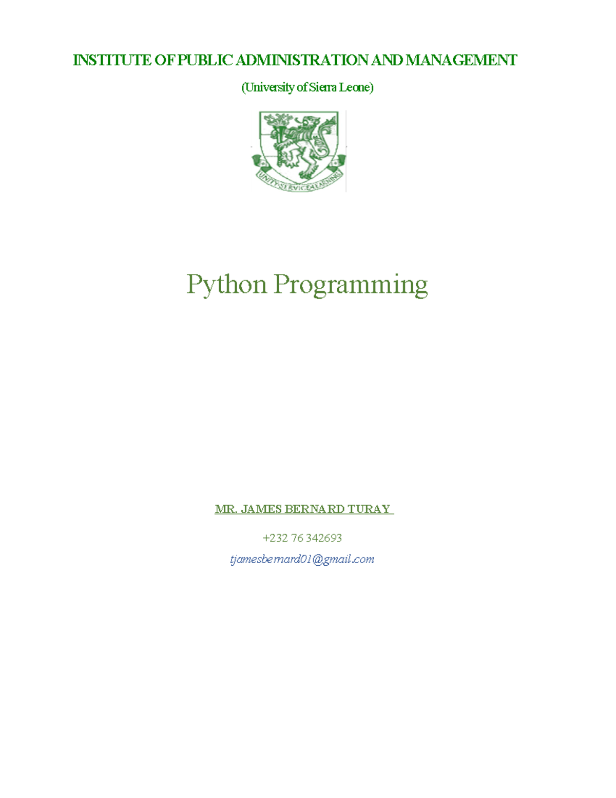 Python Programming Lecture Notes - ICT1: FOS114 - Studocu