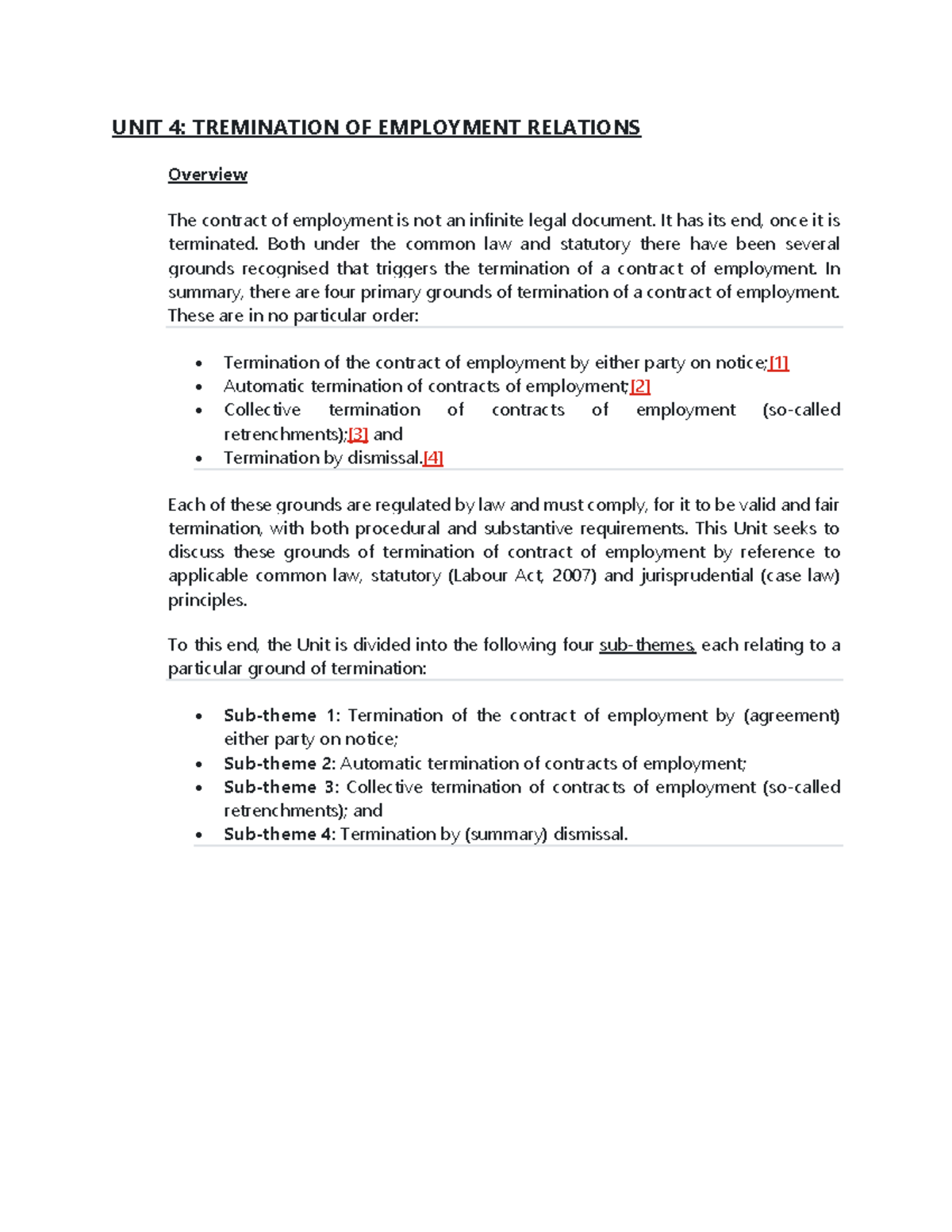 UNIT 4 - Termination of Employment Relations - Lecture Notes - Studocu