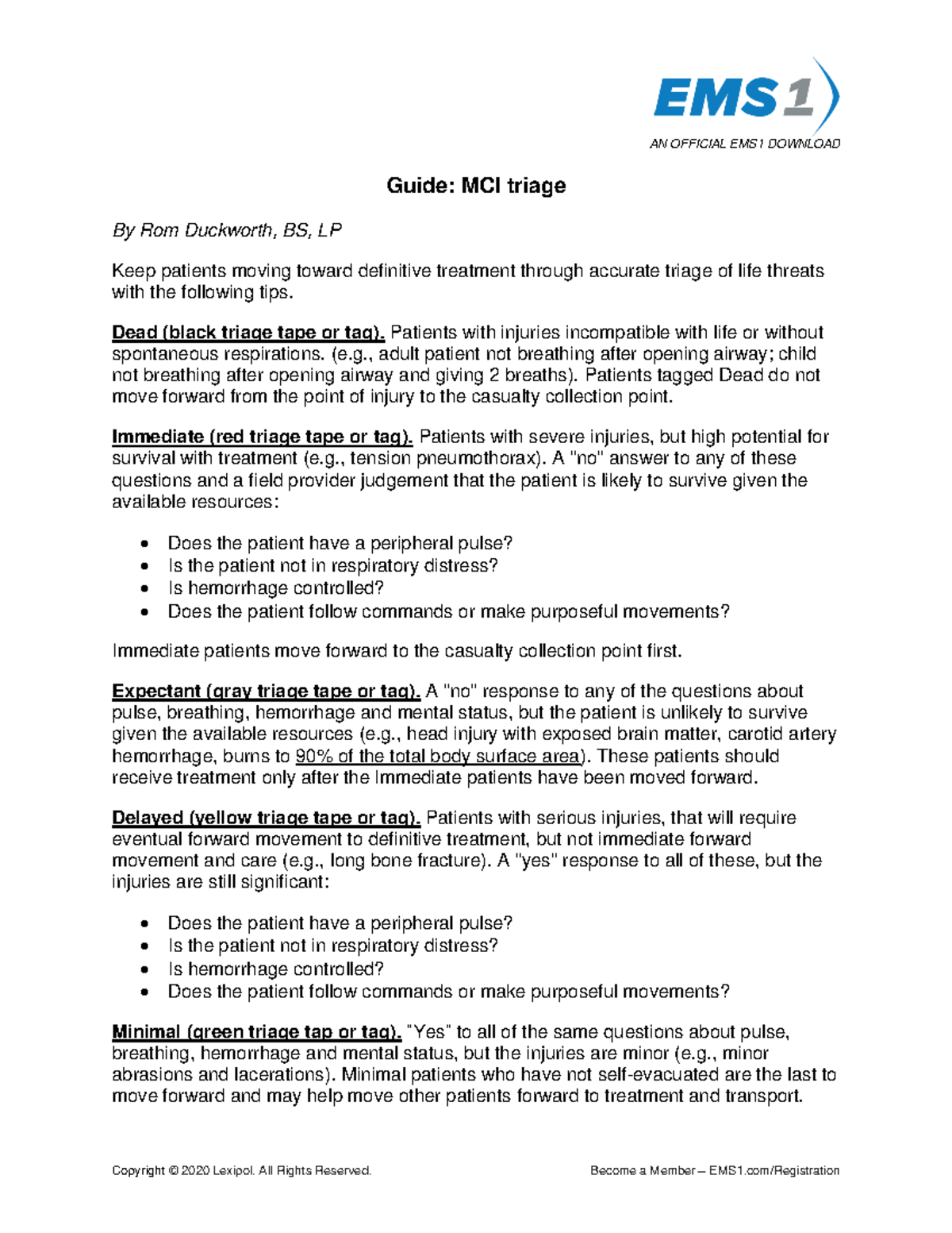 EMS1-Guide to MCI Triage Tips for Effective Patient Care - Studocu