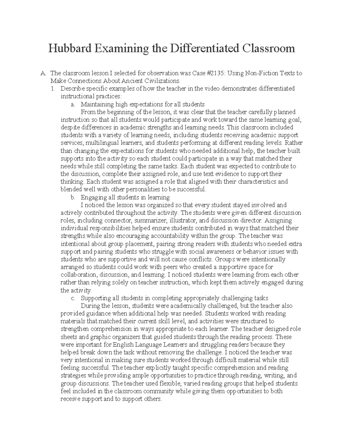 WGU ONMI1 Task 1: Differentiated Instruction in Ancient Civilizations ...