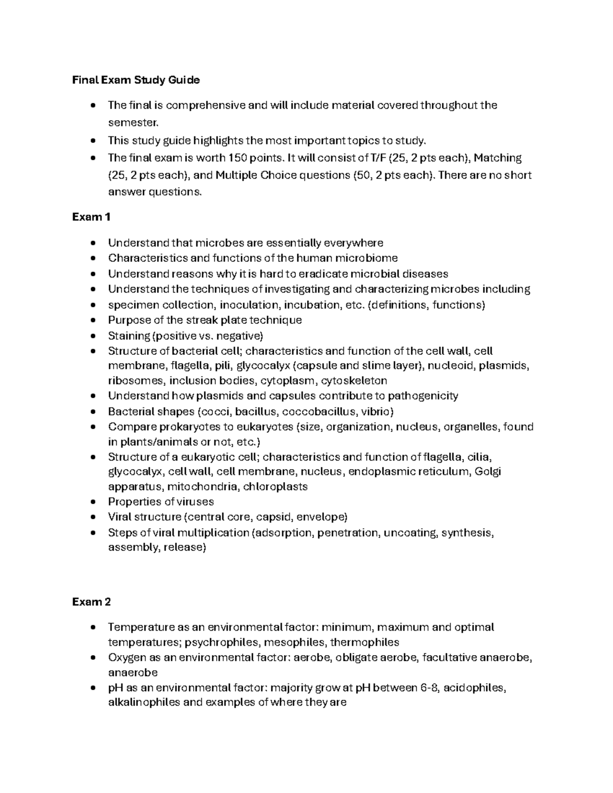 Final Exam Study Guide for Microbiology (BIO101) - Key Topics ...