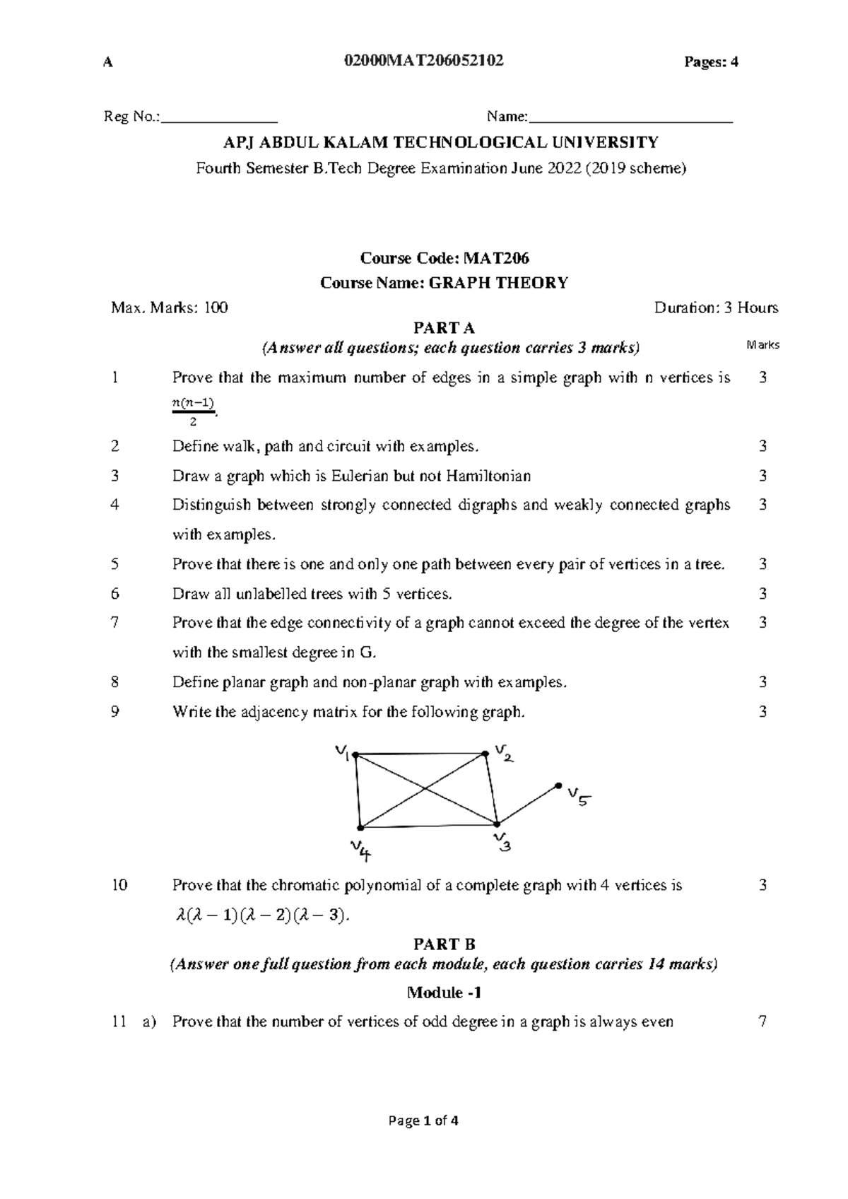 MAT206-QP - Graph Theory Question Paper with Solutions - Studocu