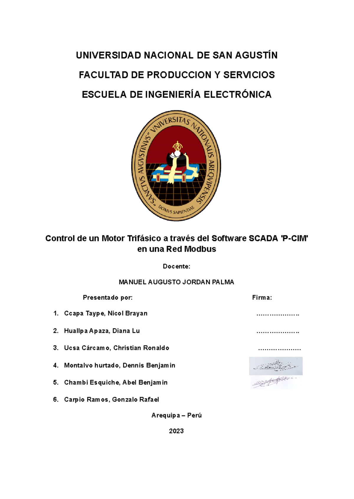 Control de Motor Trifásico con SCADA P-CIM en Red Modbus - Informe LAB - Document Preview