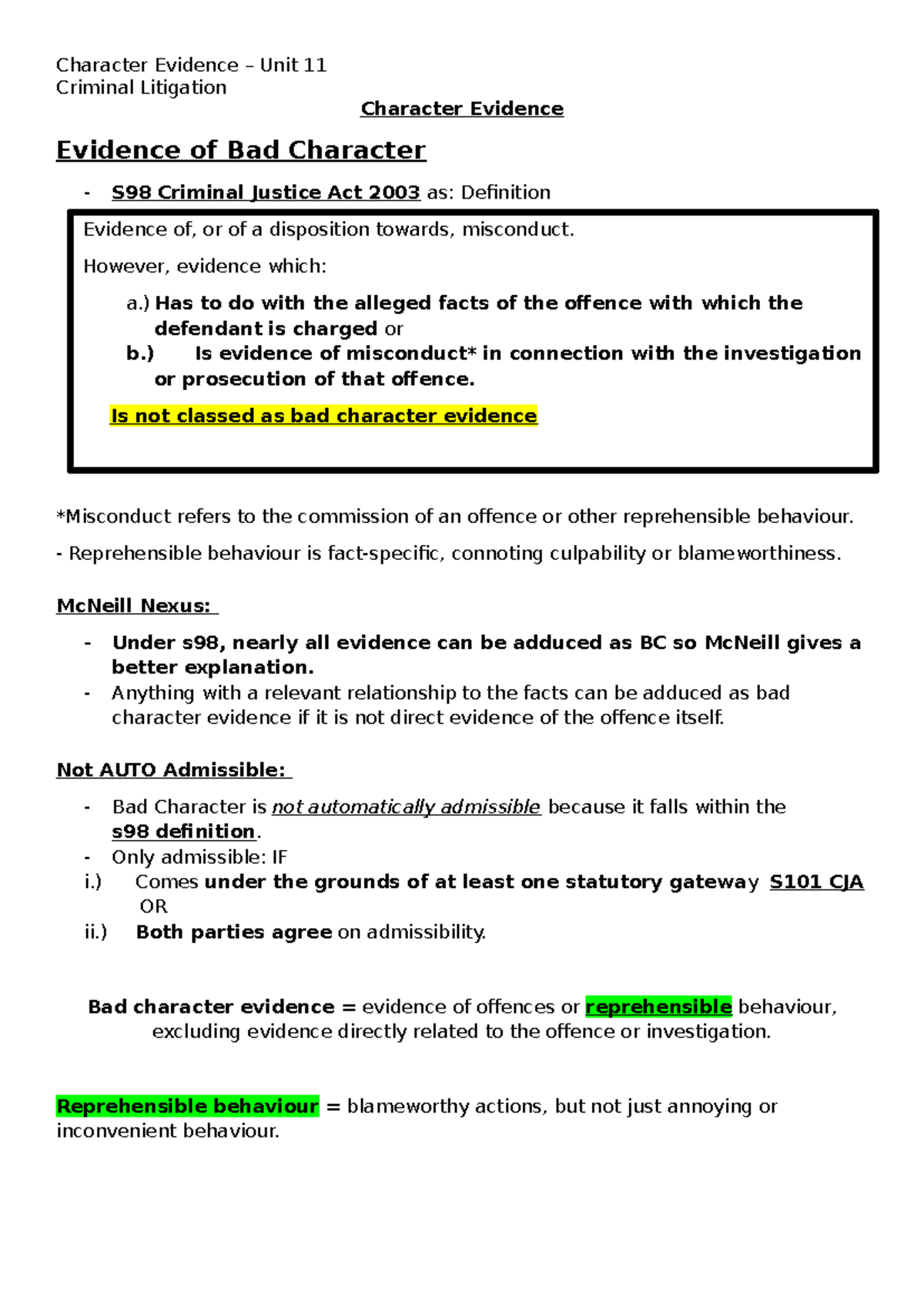 Character Evidence in Criminal Litigation: Key Concepts & Guidelines ...