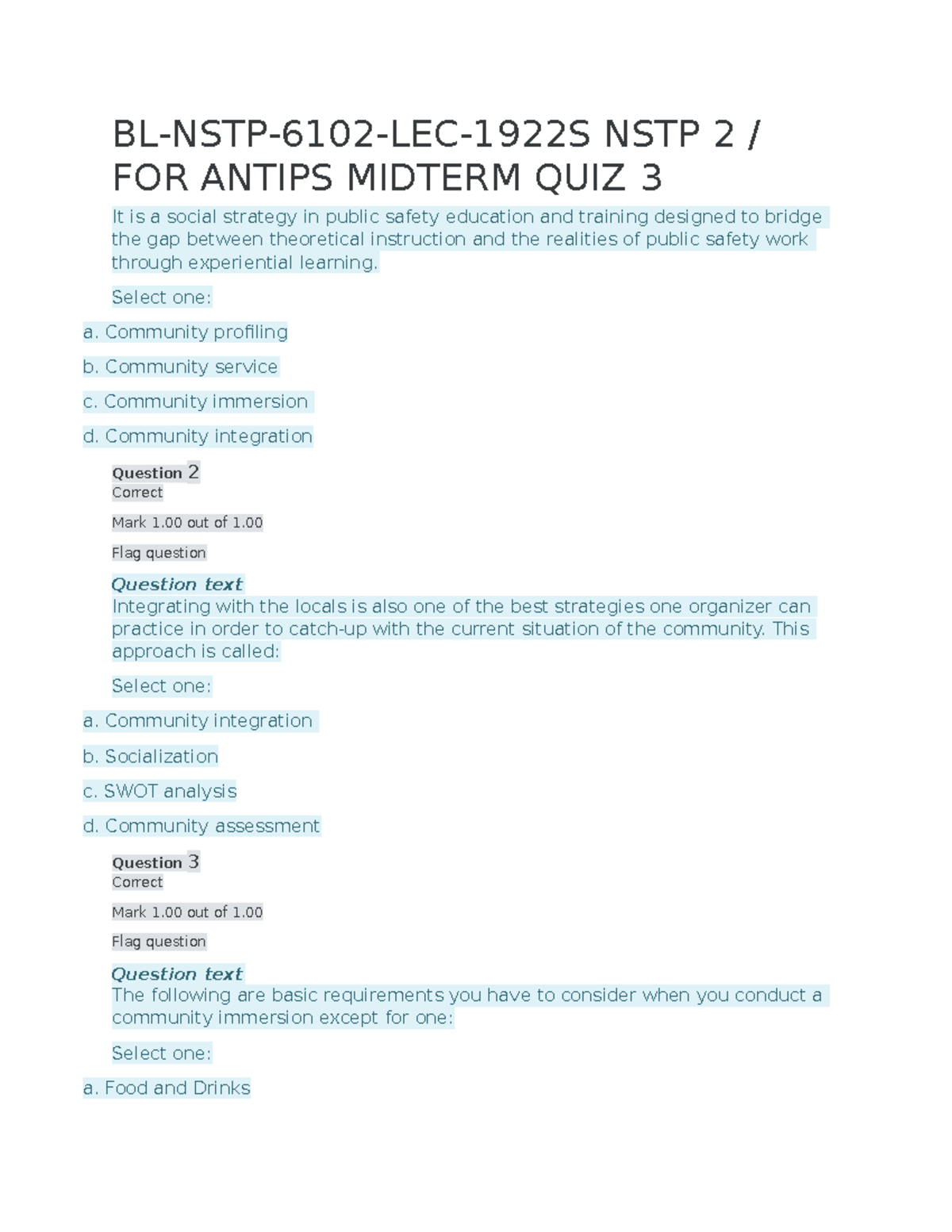 NSTP Pre Test Practice - BL-NSTP-6102-LEC-1922S NSTP 2 / FOR ANTIPS ...