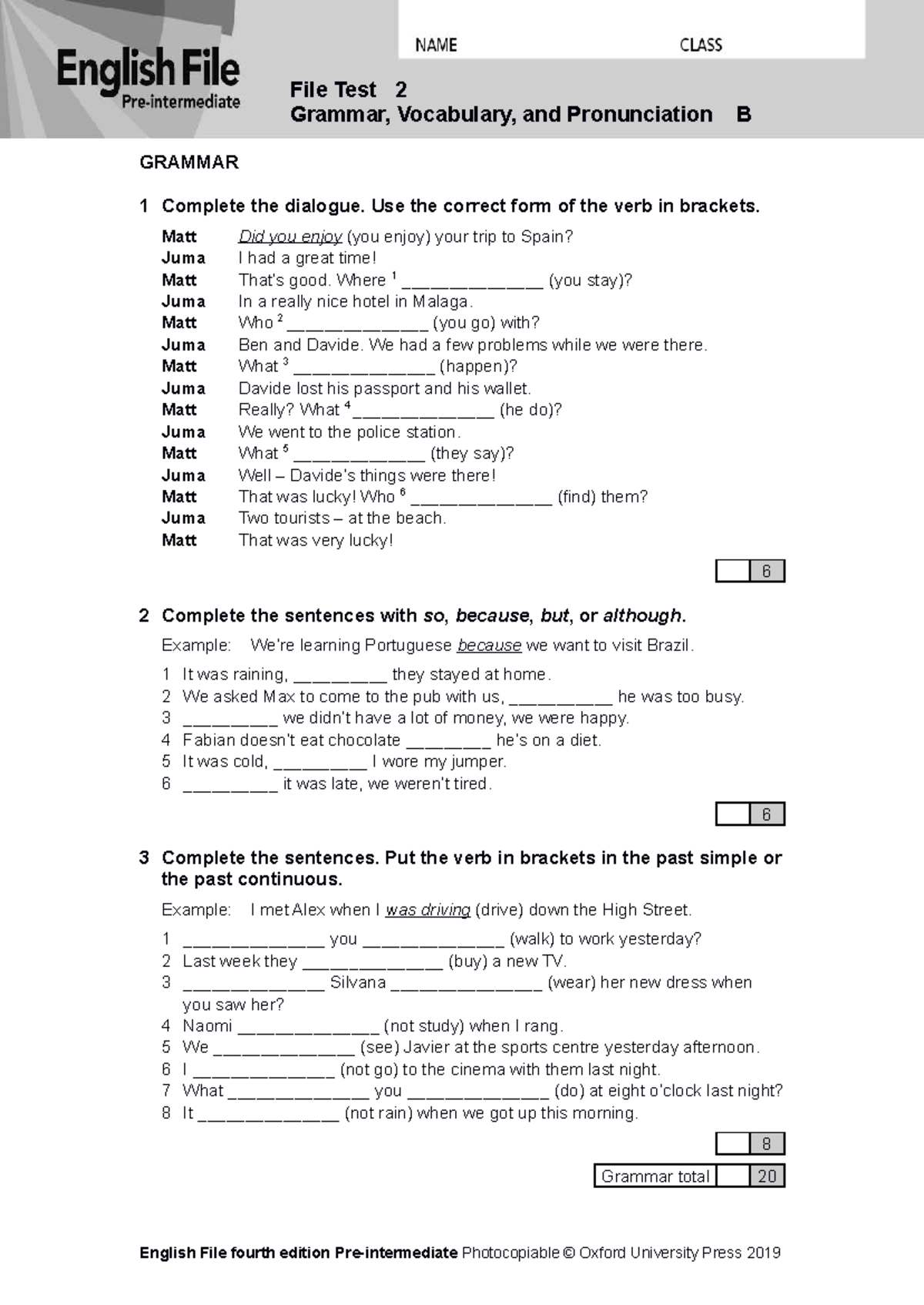 EF4e Pre-Intermediate File Test 2B - Unit 2 Vocabulary & Grammar - Studocu