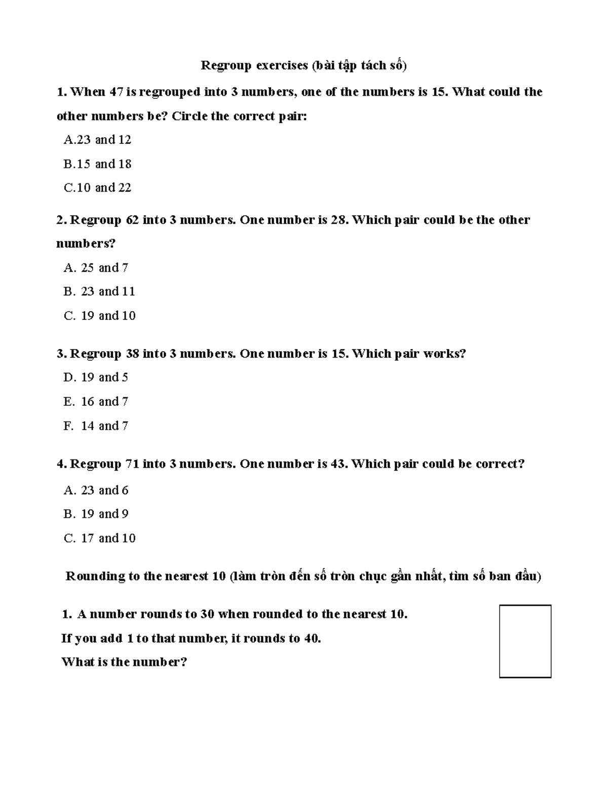 Exercises on Regrouping Numbers and Rounding (Math 101) - Studocu