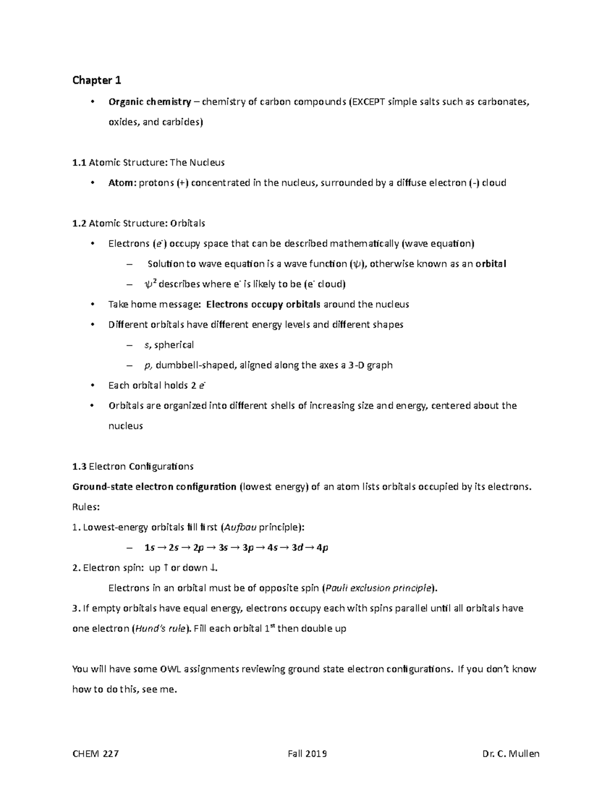 Chapter 1 Notes ochem - Chapter 1 Organic chemistry – chemistry of ...