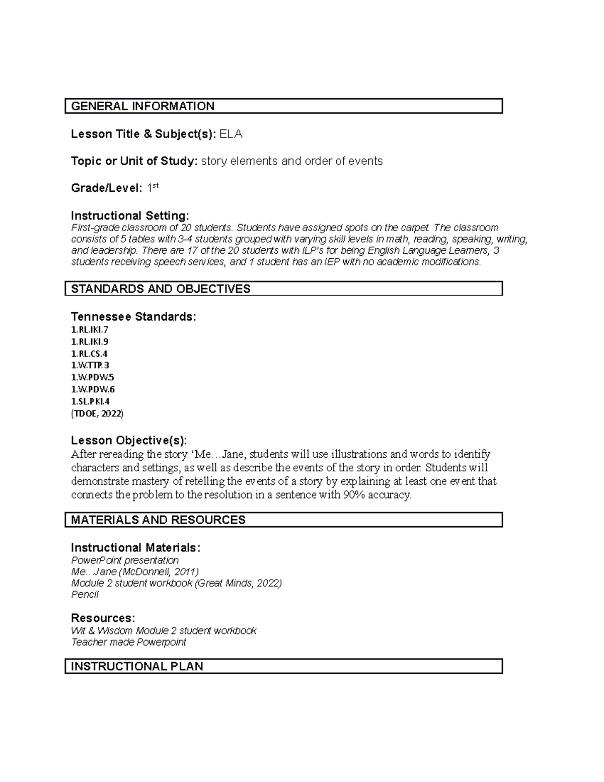 Task 3 - d187 - Differentiated Instruction - ELA Lesson Plan on Story ...
