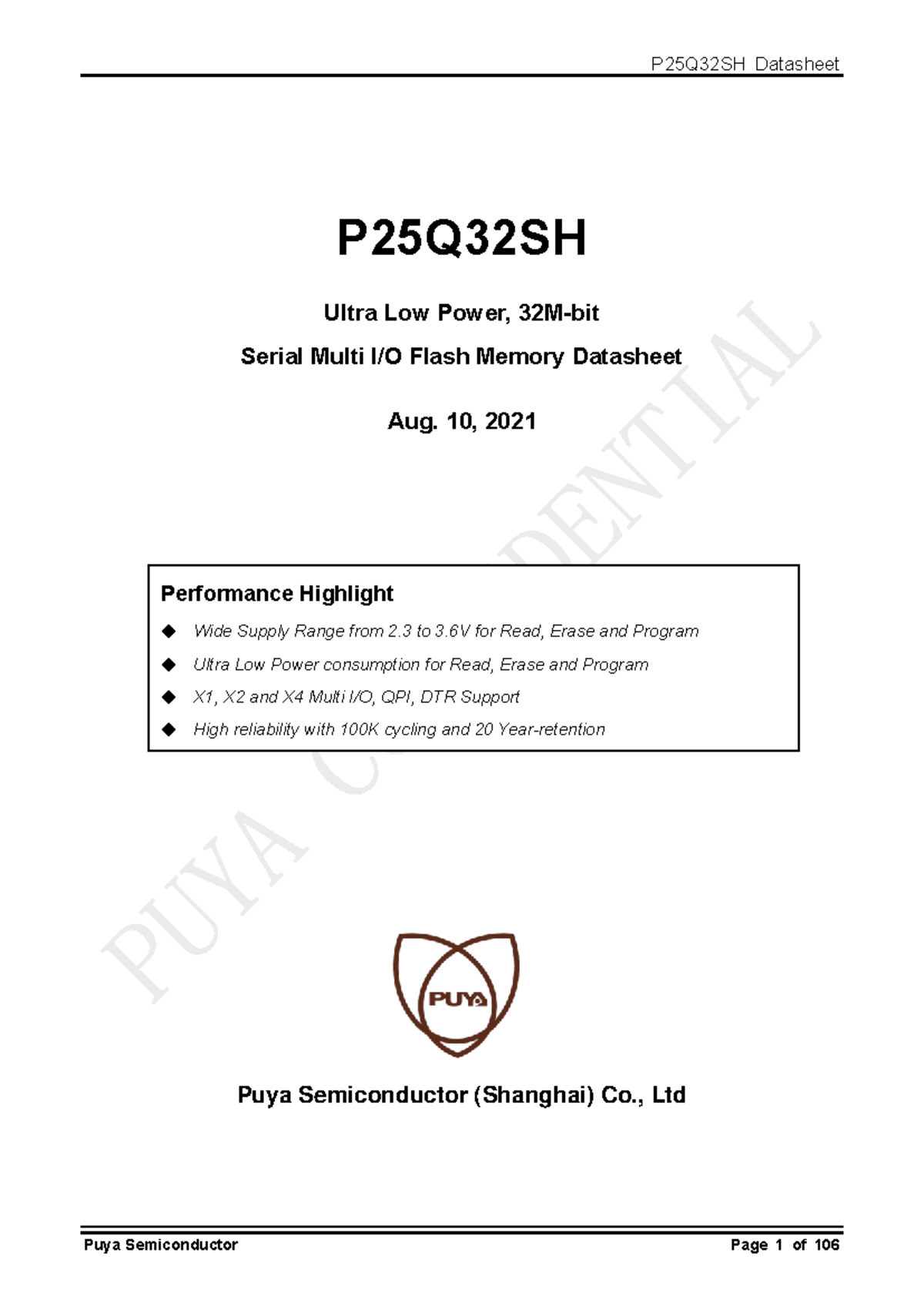 P25Q32SH Ultra Low Power Serial Flash Memory Datasheet - Studocu