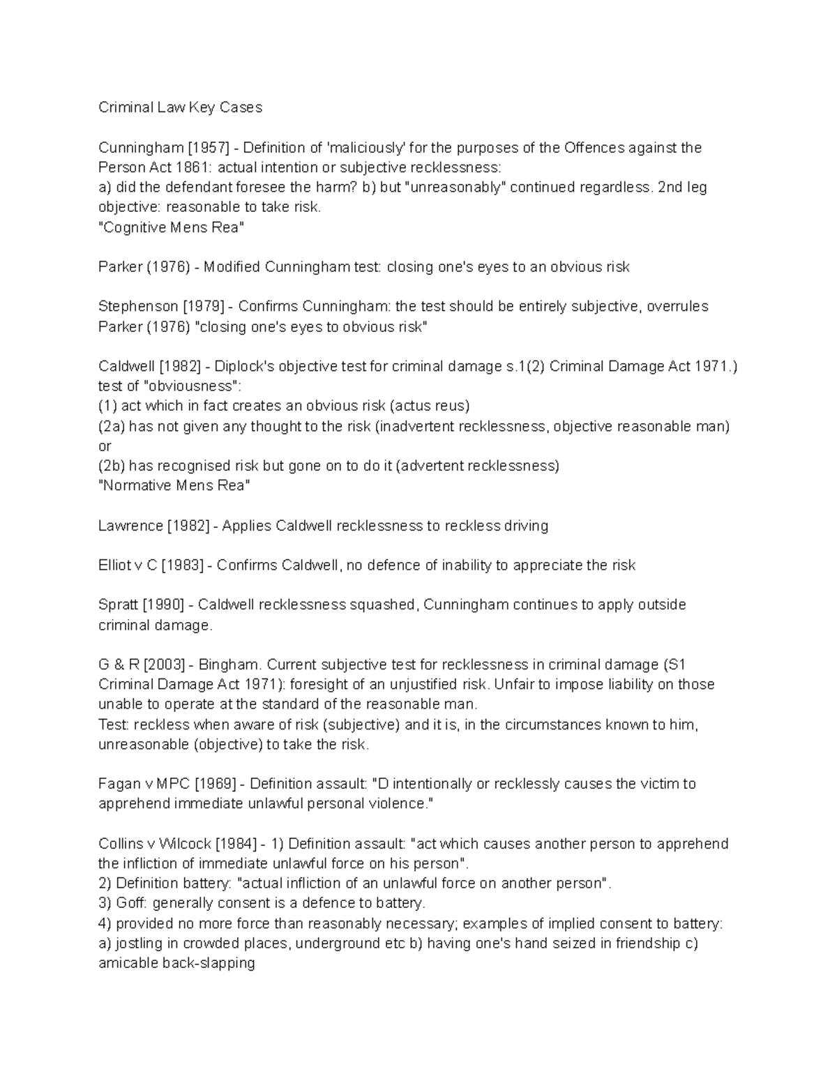 Criminal Law Key Cases Overview: Essential Rulings and Principles - Studocu