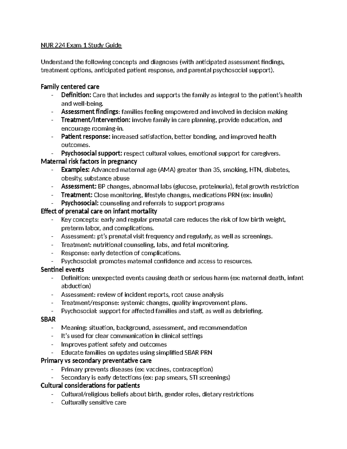 NUR 224 Exam 1 Comprehensive Study Guide: Key Concepts & Interventions ...