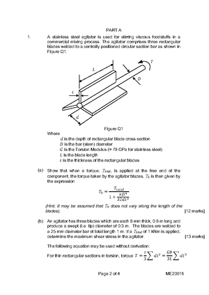 ME20016 Solid Mechanics Past Exam Solutions - January 2022 - Studocu