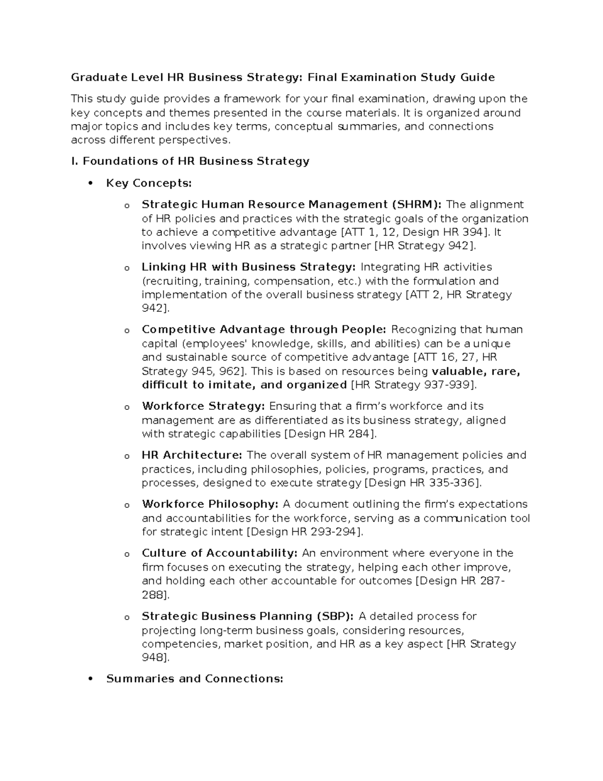 Graduate Level HR Business Strategy: Final Examination Study Guide - It ...
