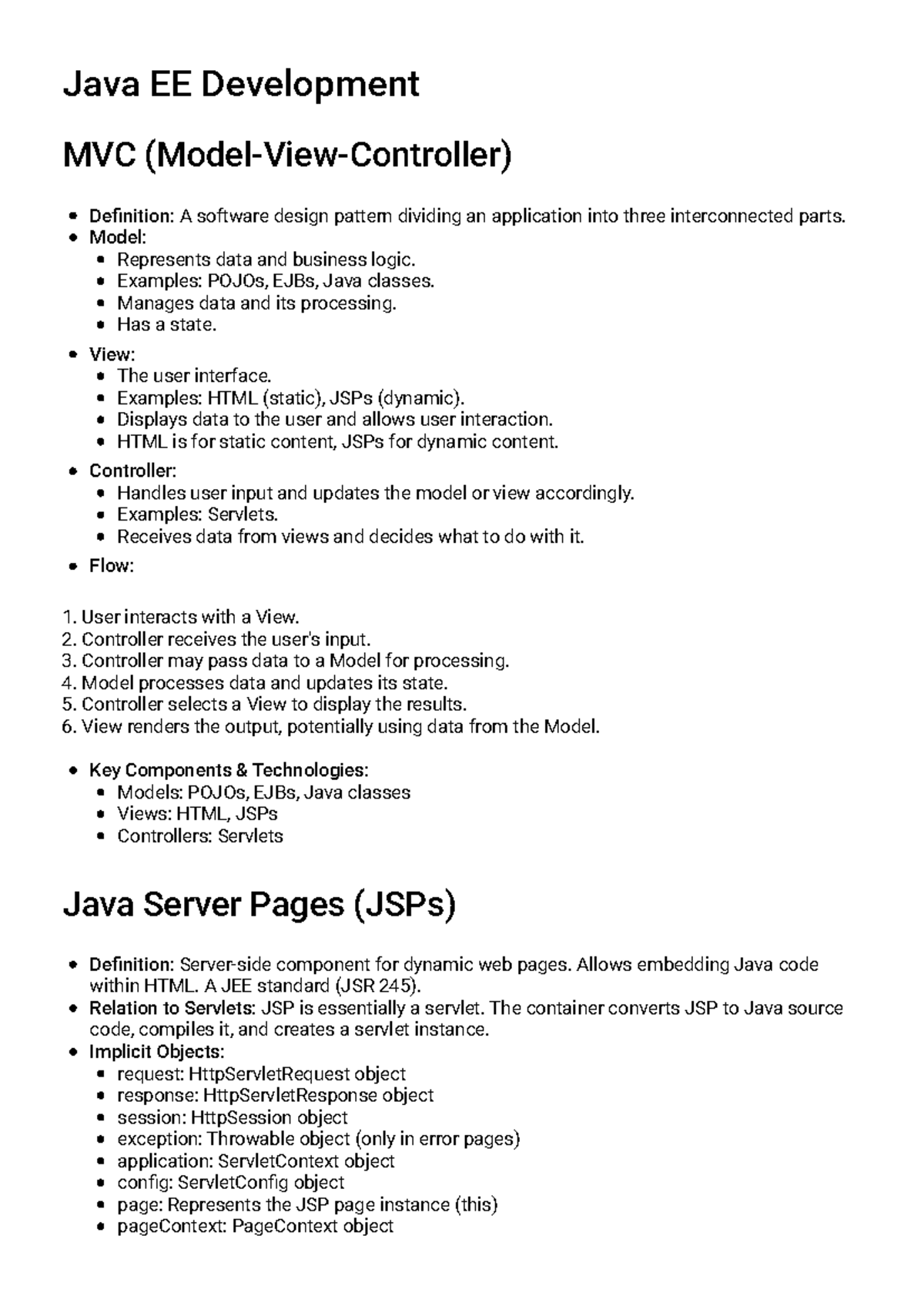 Java EE Development: MVC, JSP, EJBs, and JPA Study Guide - Studocu