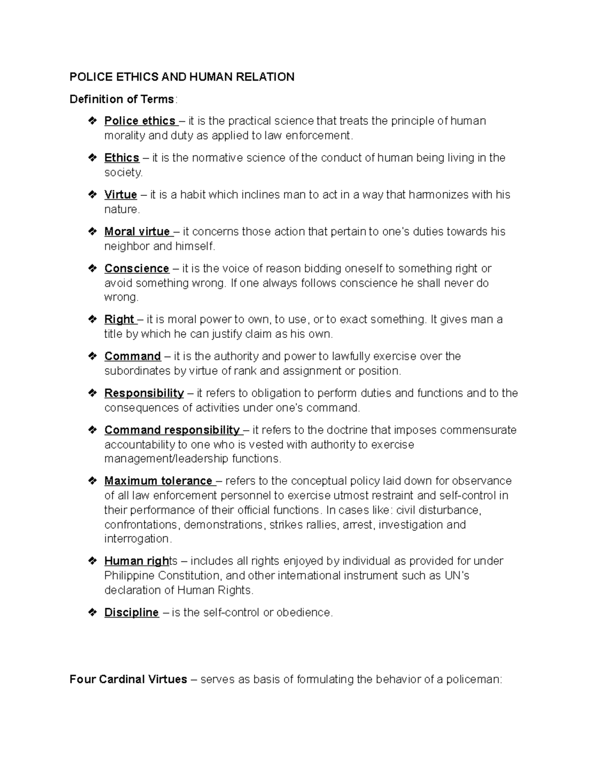Police Ethics and Human Relations: Key Principles and Standards - Studocu