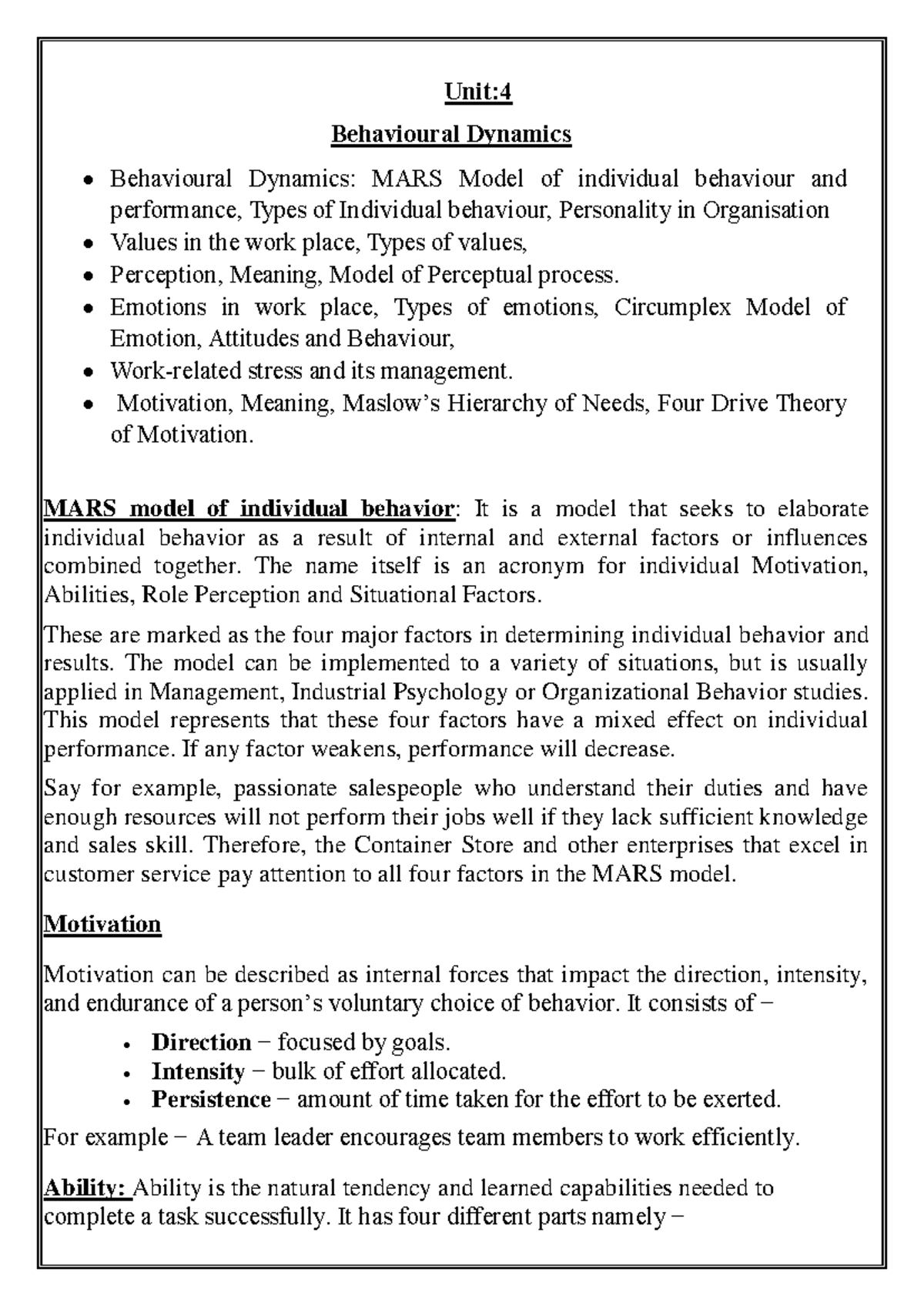 PMOB 4: Behavioral Dynamics - MARS Model, Motivation, and Emotions in ...