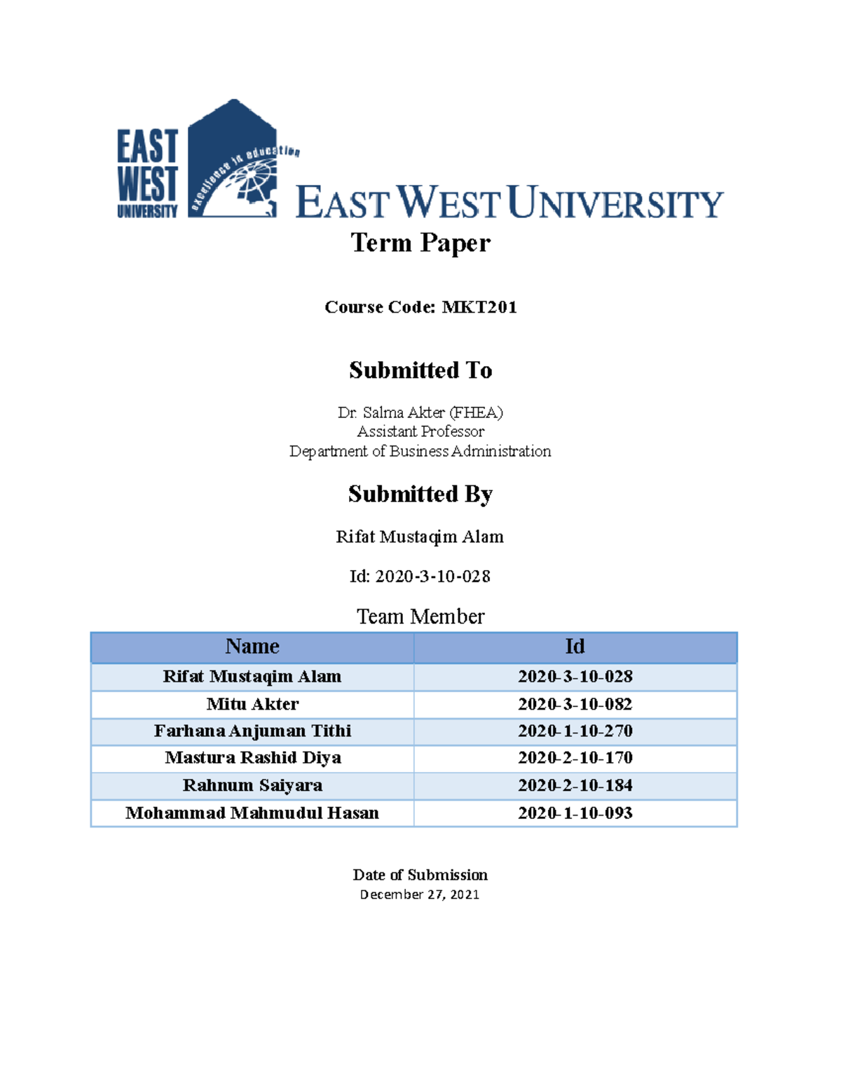 "Term Paper: MKT on Consumer Behavior Changes During COVID-19" - Document Preview