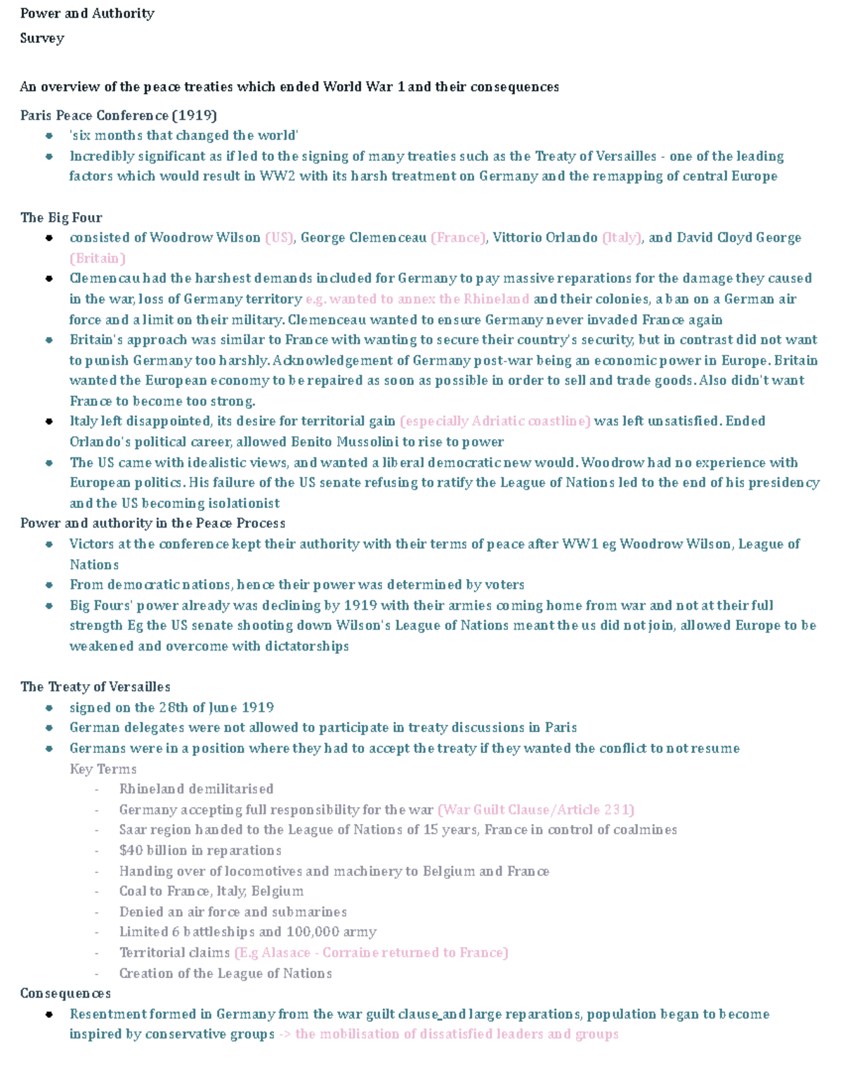 Power and Authority in the Post-WWI Peace Treaties: A Modern History ...