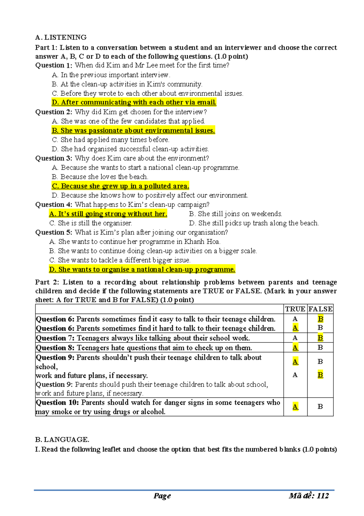 Listening Comprehension Practice: A. Ck1 - Interview & Relationships ...