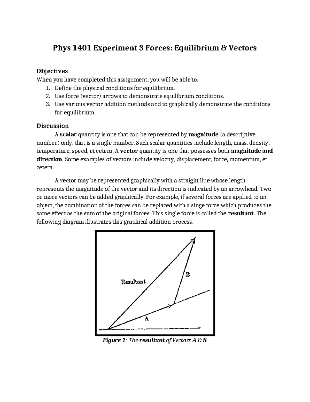 Phys 1401 Lab Exp 3: Equilibrium & Vectors Analysis - Studocu