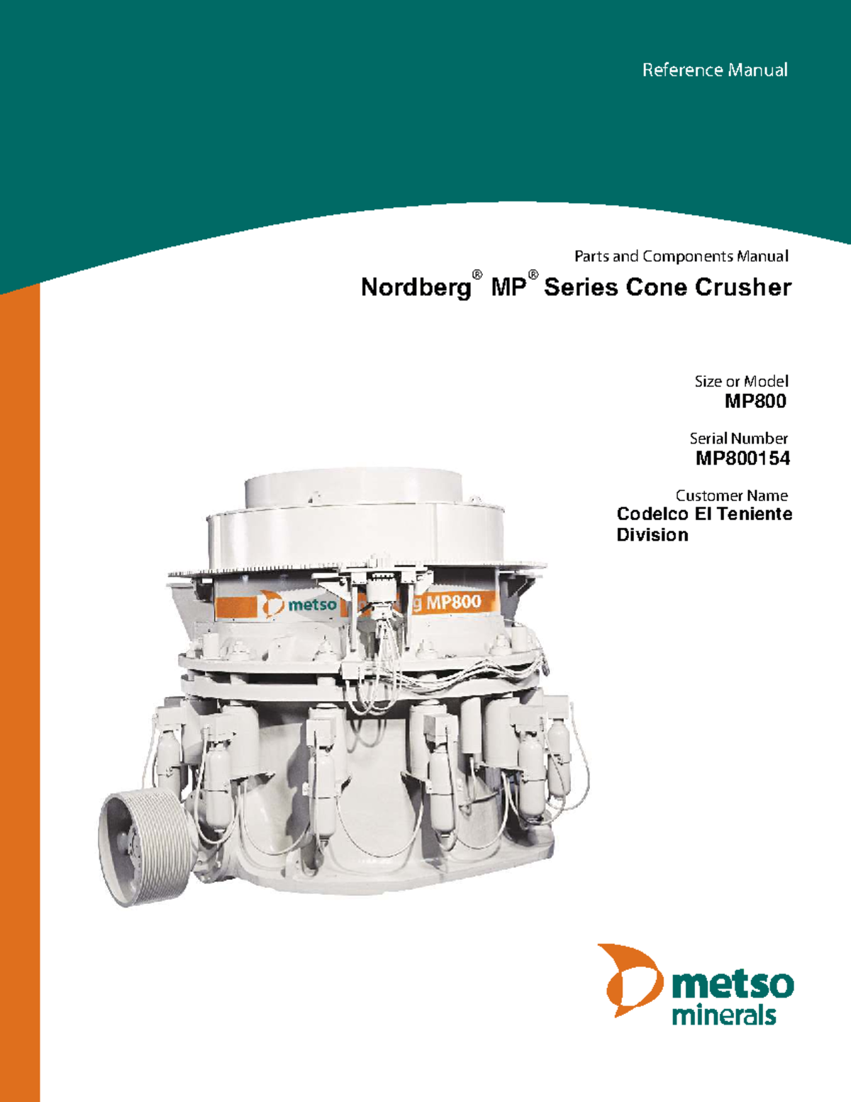MP800 Parts Reference Manual for Cone Crusher Model MP800 - Document Preview
