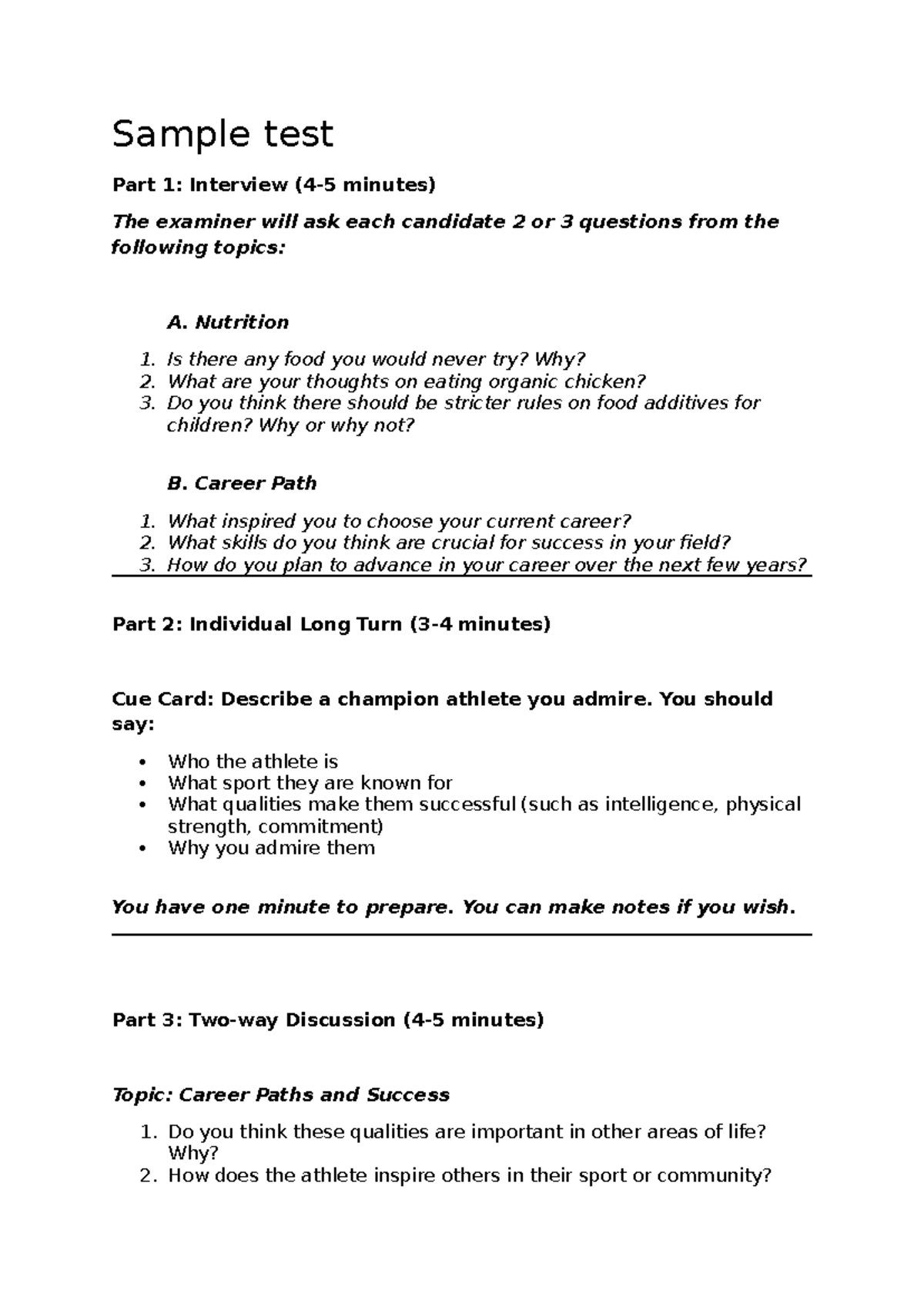 2 test sample with key W6 - Sample test Part 1: Interview (4-5 minutes ...