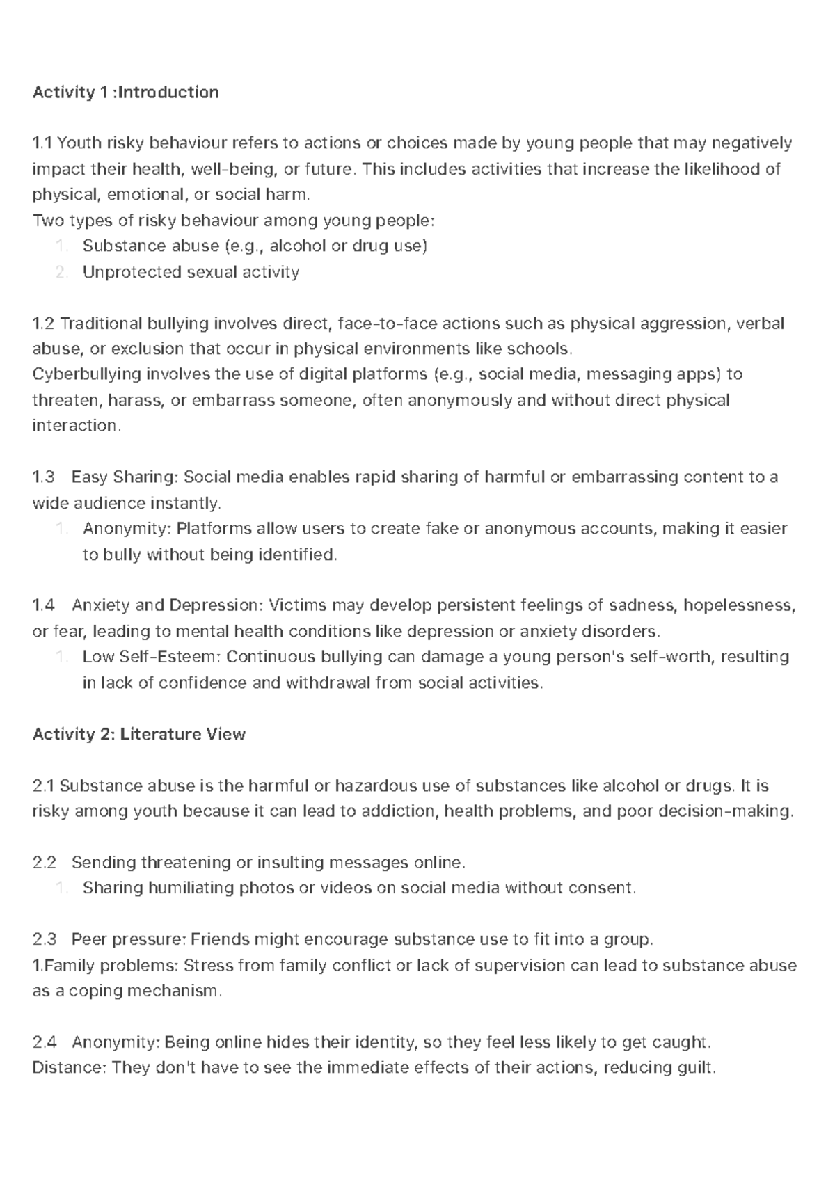 Activity 1: Introduction to Youth Risky Behaviors and Community ...