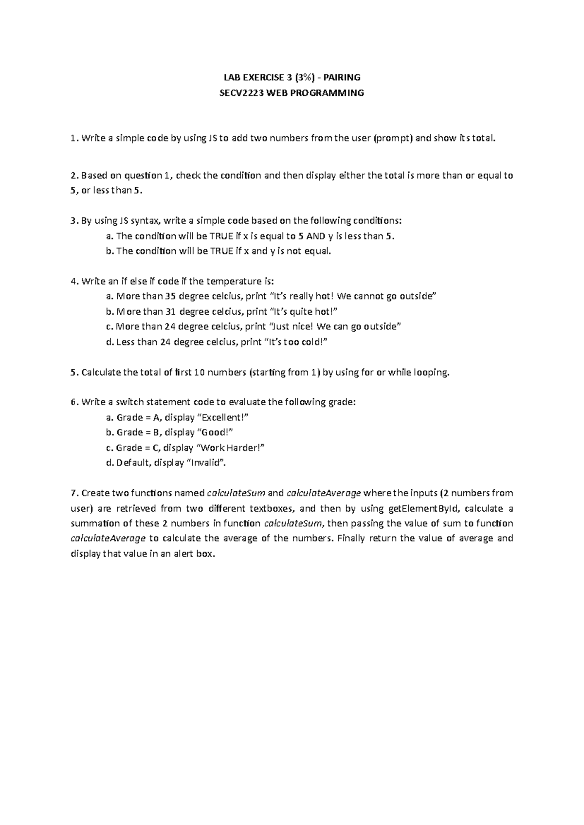LE3 2324-2: Lab Exercise 3 on JS Programming Concepts - Studocu