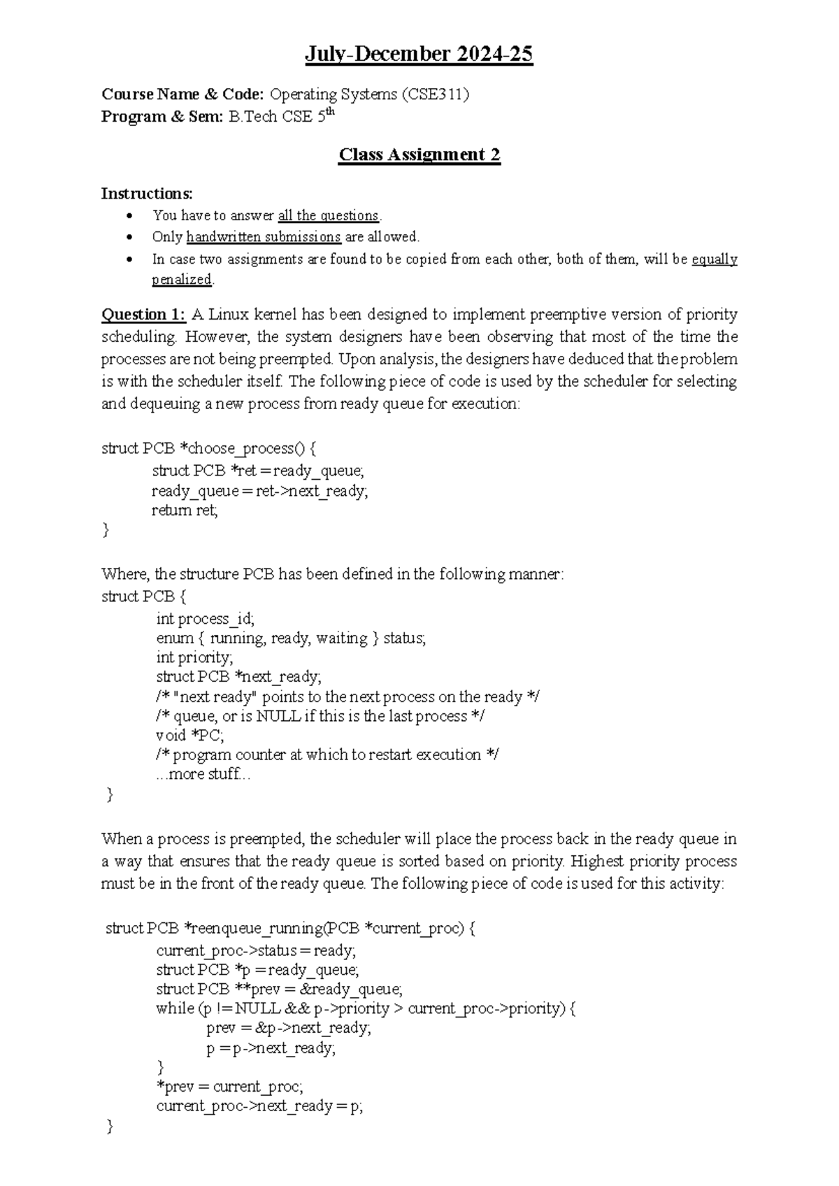 Assignment 2 (CSE311) - July-December 2024- Course Name & Code ...