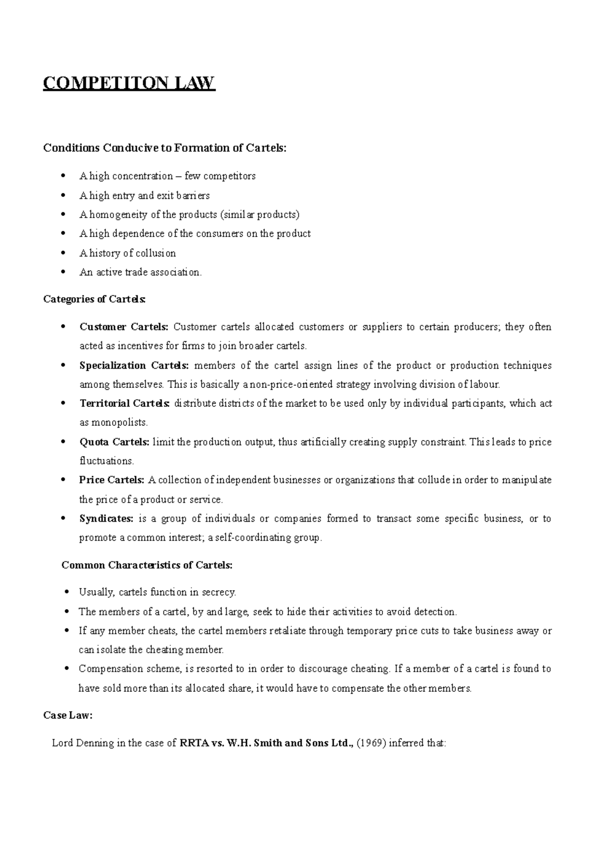 COMPETITION LAW: Conditions and Categories of Cartels - Class Notes ...