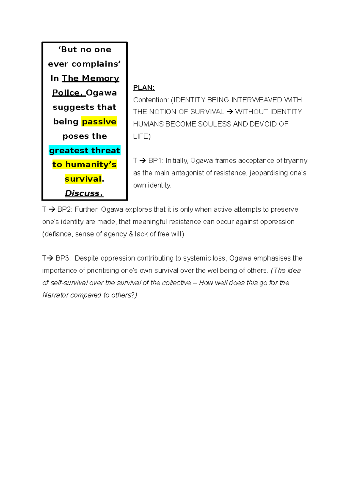 ENG 202: Essay 4 - Identity and Survival in Ogawa's The Memory Police ...