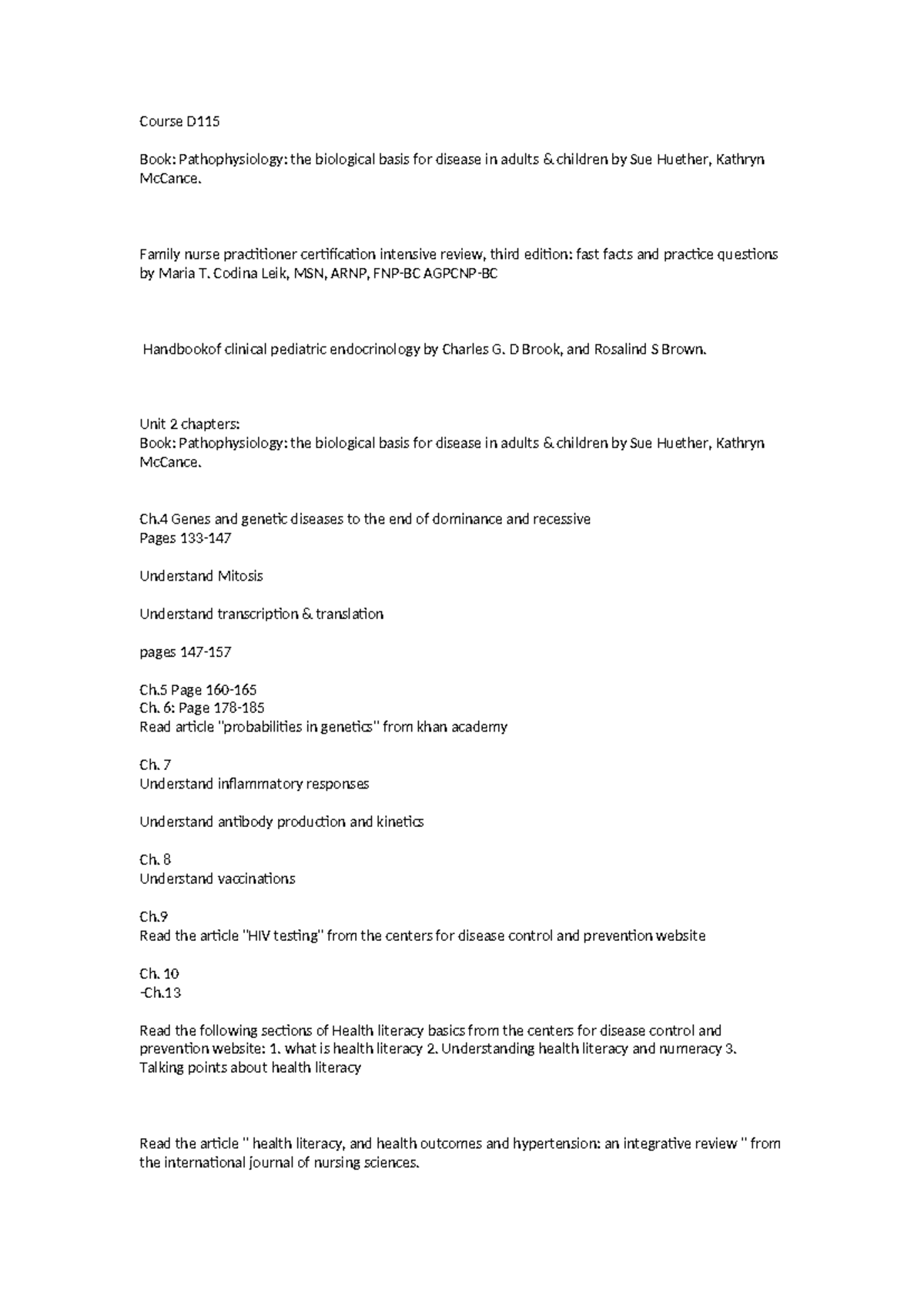 Course D115 - Advanced Pathophysiology: Comprehensive Study Guide - Studocu