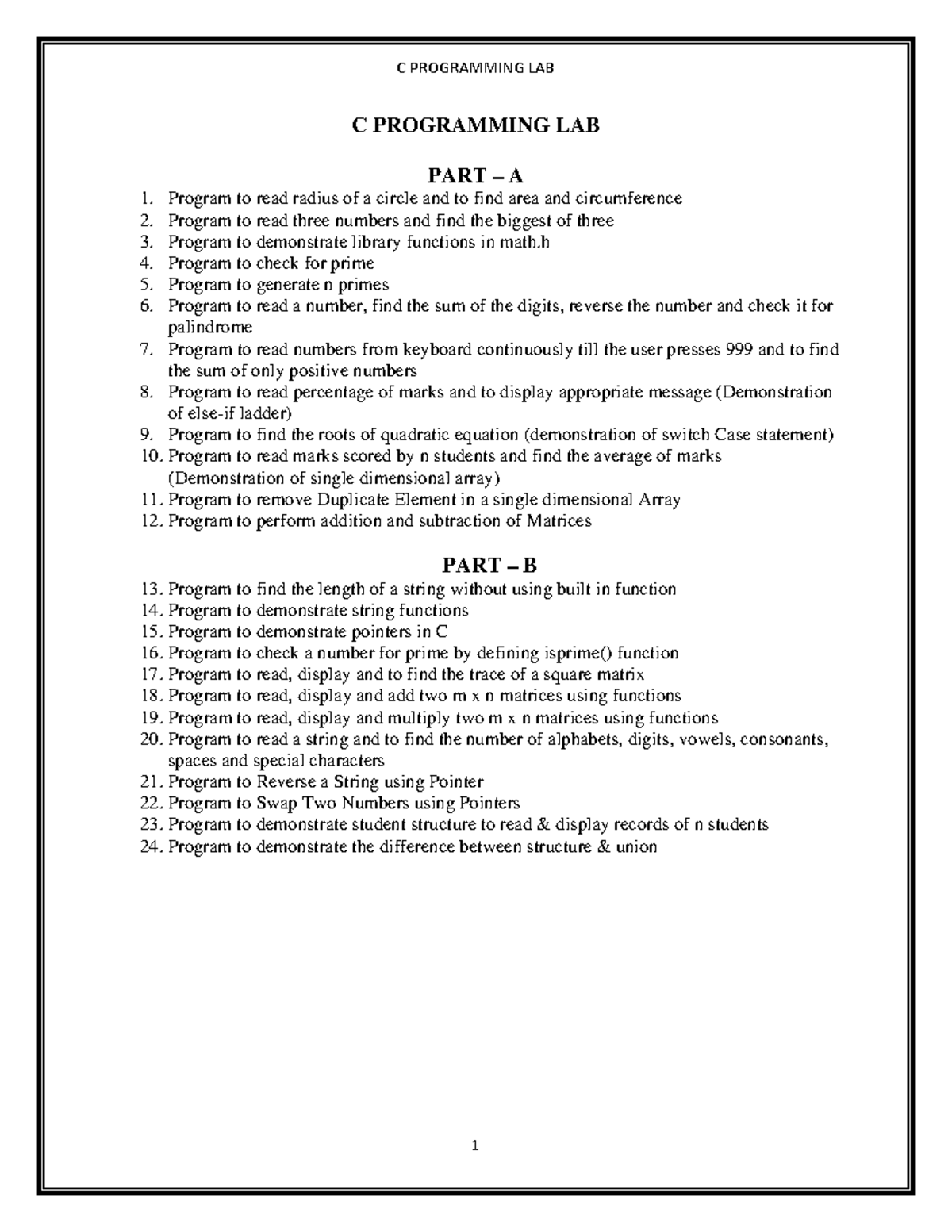 C Programming Lab Manual - NEP Lab Exercises & Solutions - Studocu