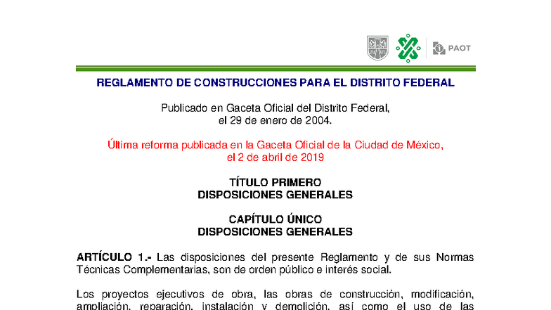 Reglamento de Construcciones para el DF - Actualización 2019 - Studocu