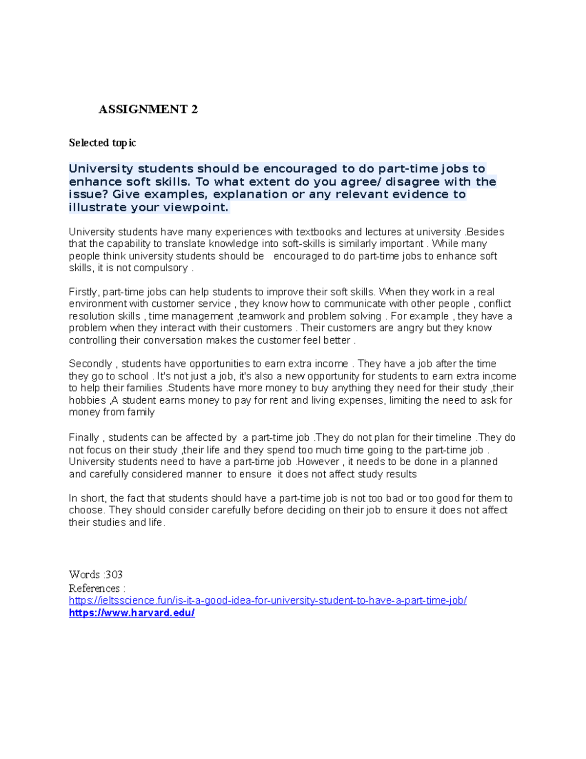 Assignment 2 EAW: The Impact of Part-Time Jobs on University Students ...