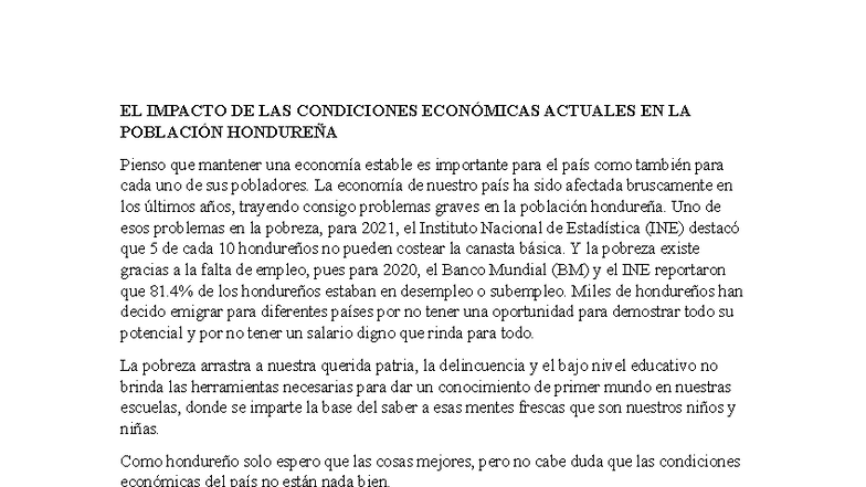 EL IMPACTO DE LA CRISIS ECONÓMICA EN HONDURAS 2023 - Studocu