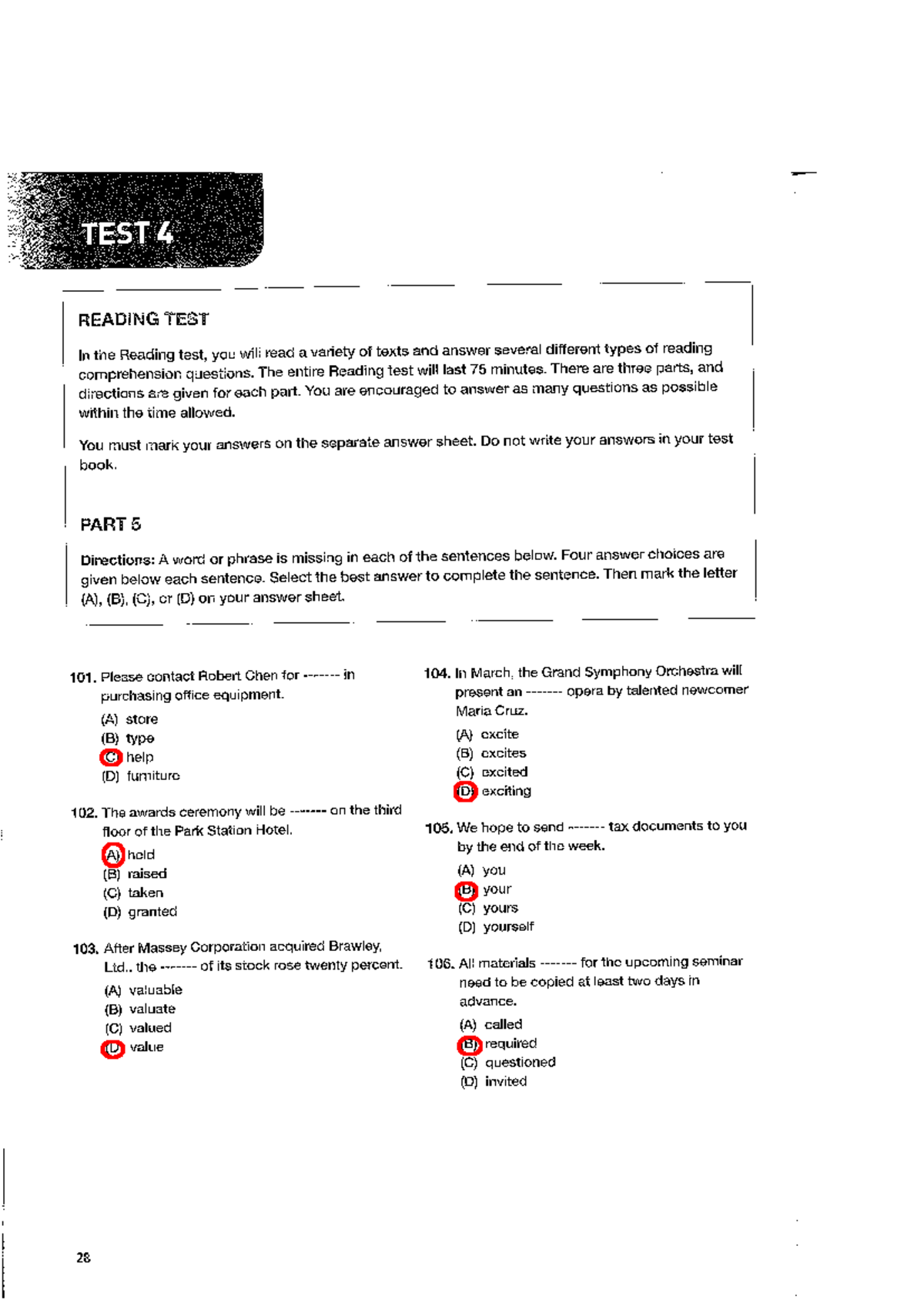 Key Test 4 Part 5-6 - Key Reading Test 4 part 5-6 - TEST 4 READING TEST ...