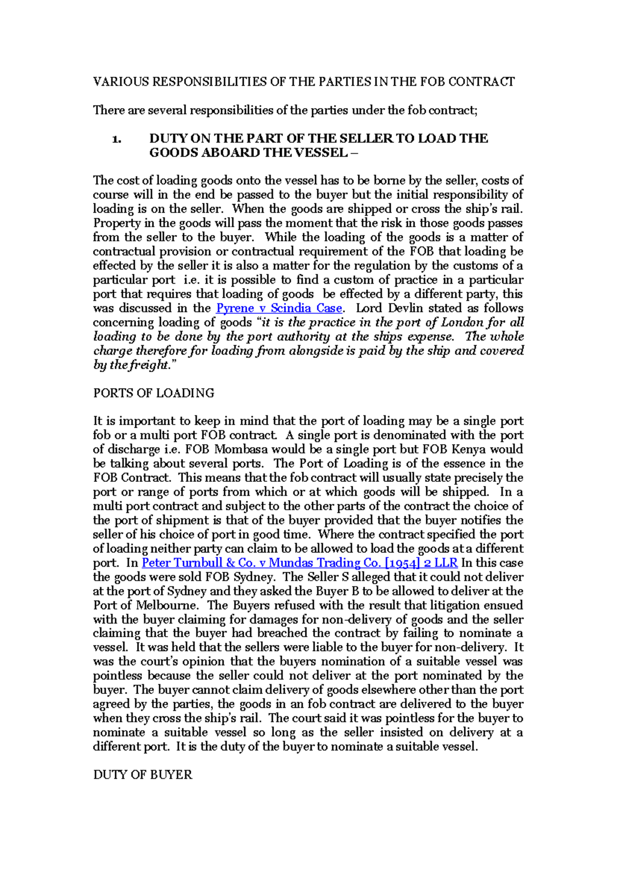 Various Duties of Parties in FOB Contracts - Studocu