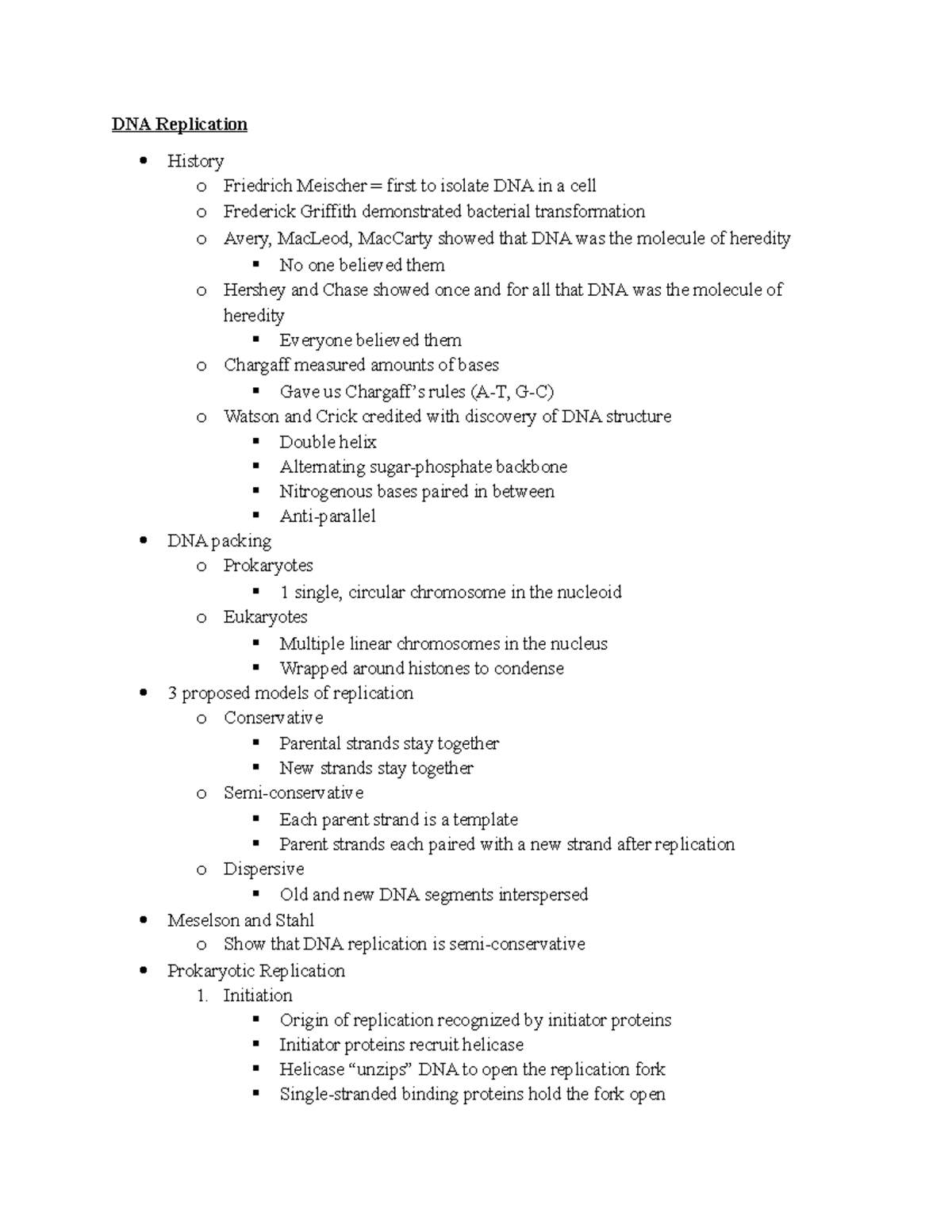 DNA Replication and Transcription Notes for BIO 101 Course - Studocu
