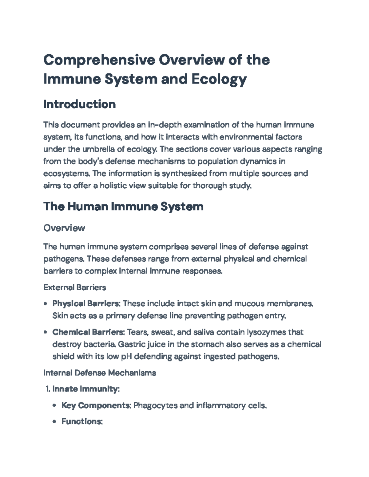 Comprehensive Overview of Immune System & Ecology (Biology 101 ...