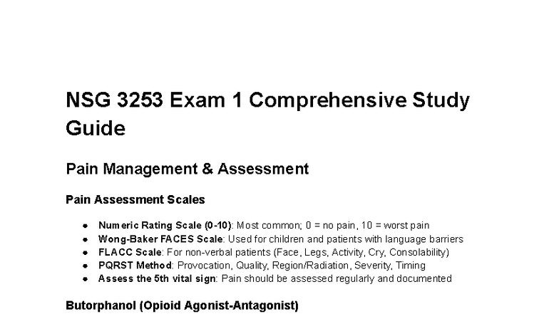 Pharm SG 3253 Exam 1 Comprehensive Study Guide on Pain Management - Studocu